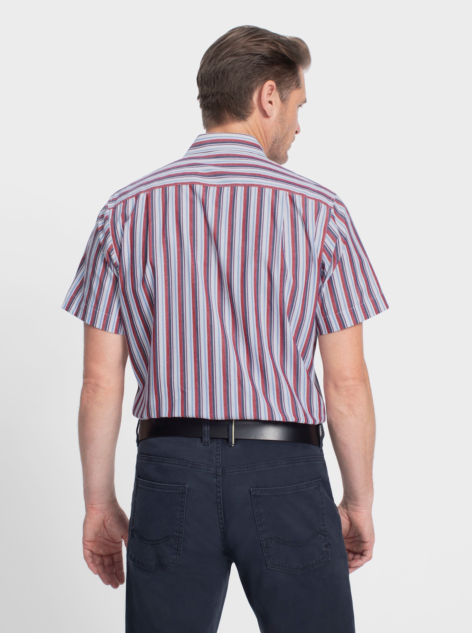 Marco Donati Kurzarmhemd garngefärbt und bügelfrei - erdbeere-eisblau-gestreift