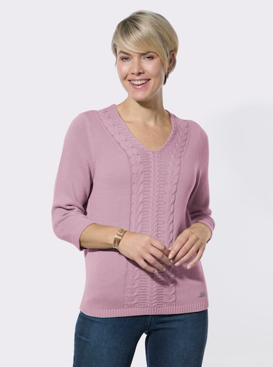 V-Ausschnitt-Pullover mit Rippbündchen - rosé