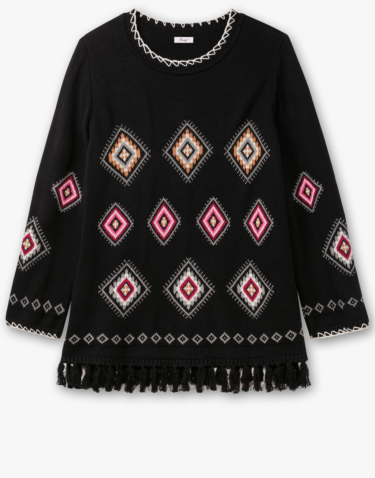 sheego Pullover met ronde hals - zwart gedessineerd