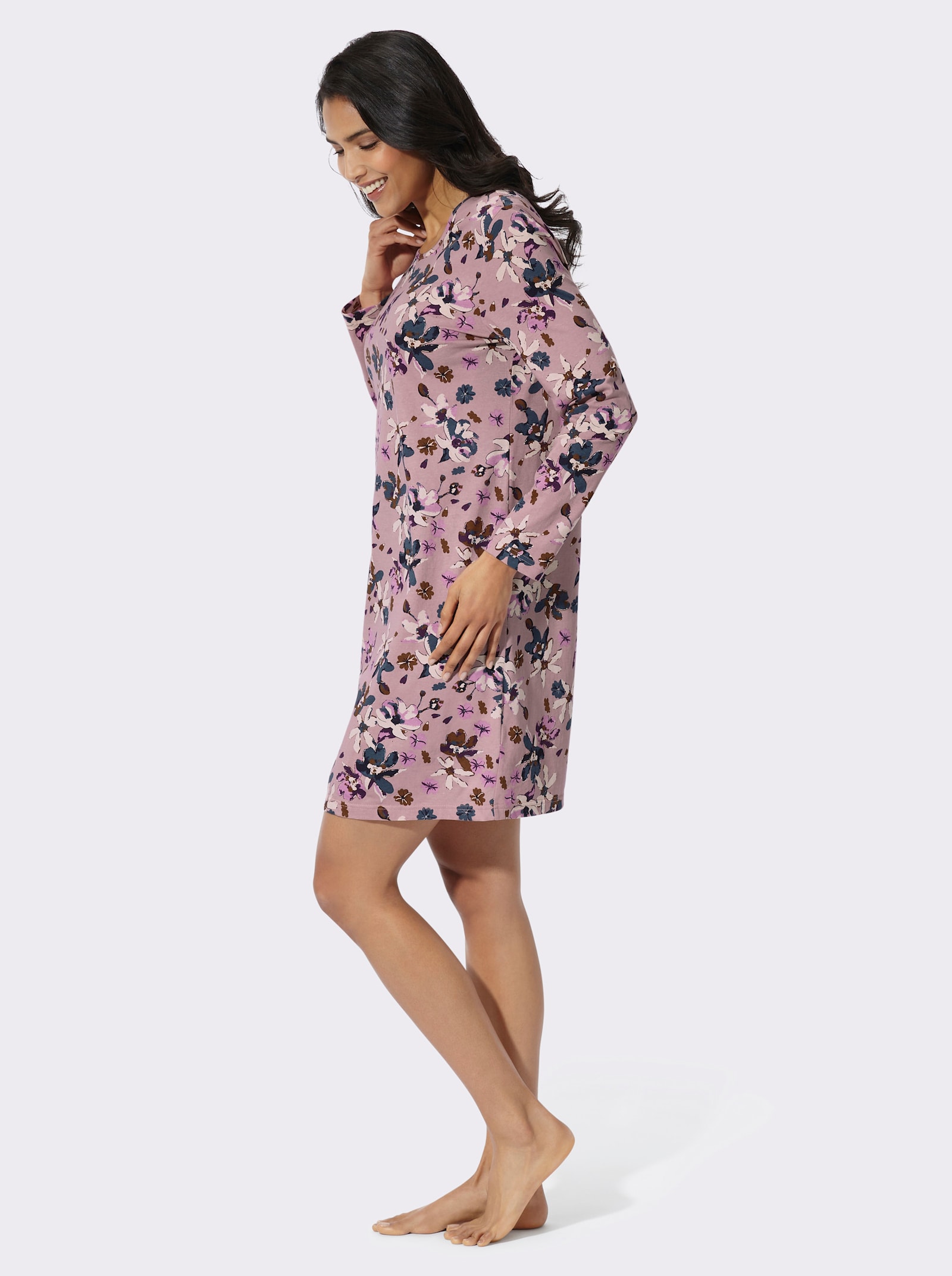 Nachthemd in dezenter A-Form - mauve-bedruckt