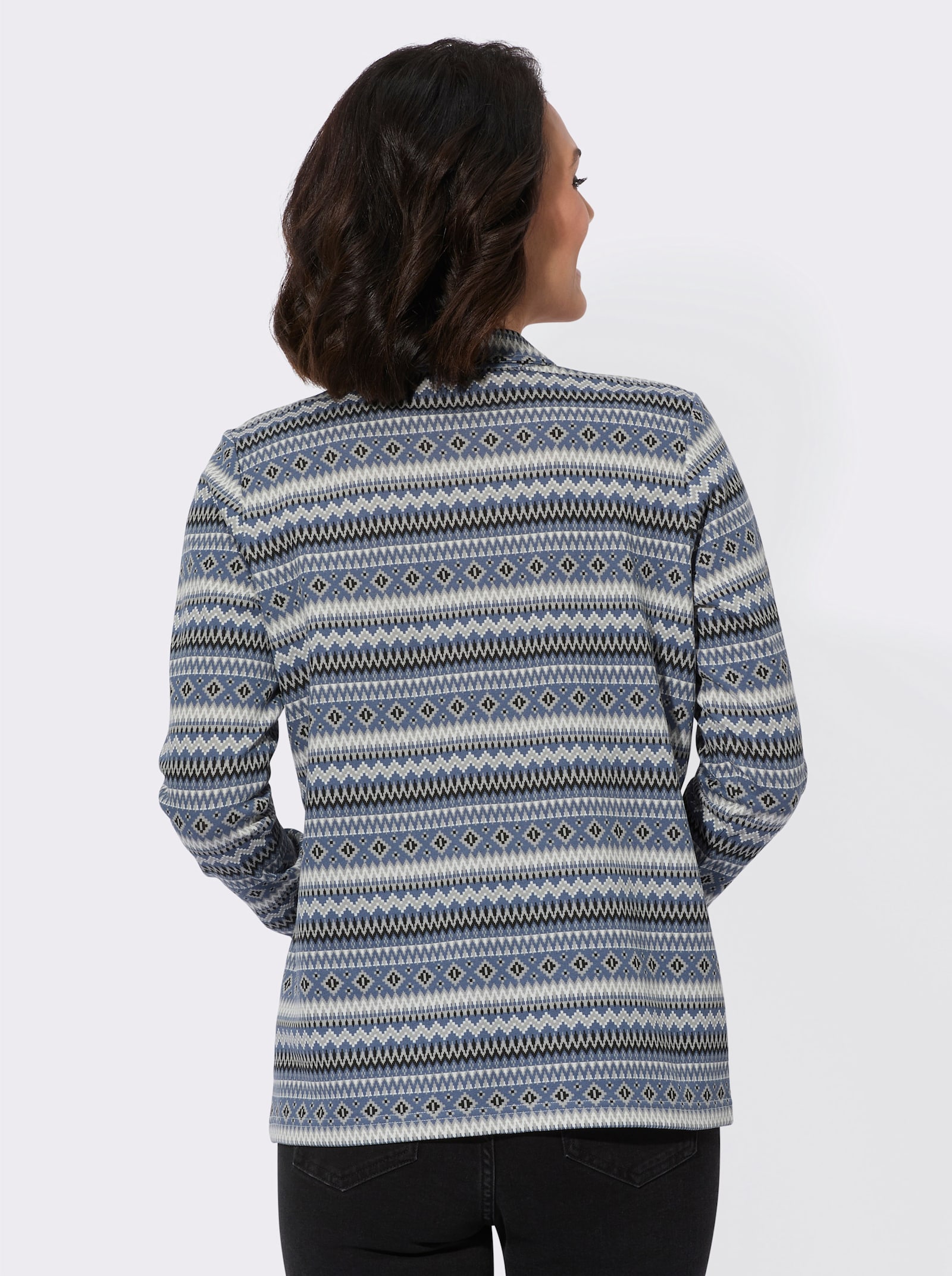 Langarmshirt mit Hemdkragen - rauchblau-steingrau-bedruckt