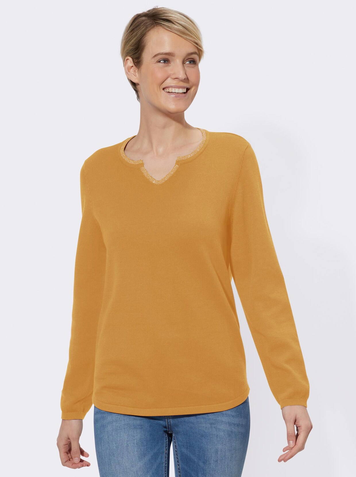 Langarm-Pullover - curry