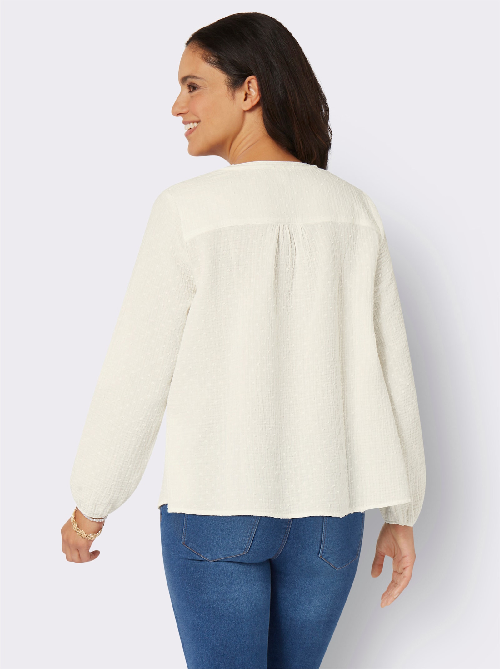 Katoenen blouse in 3D-look - ecru