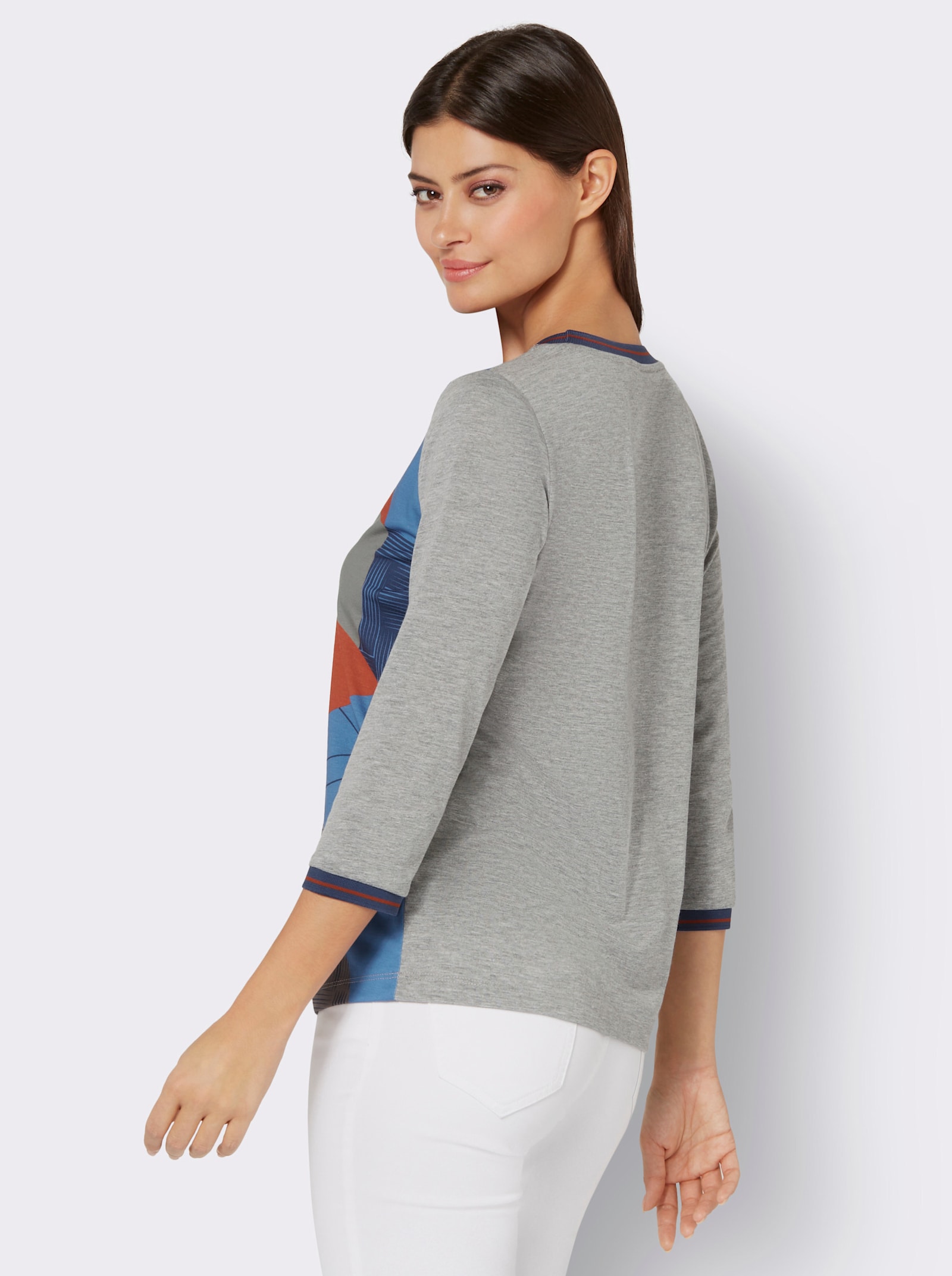 3/4-Arm-Shirt mit Kontrast-Blenden - grau-terra-bedruckt