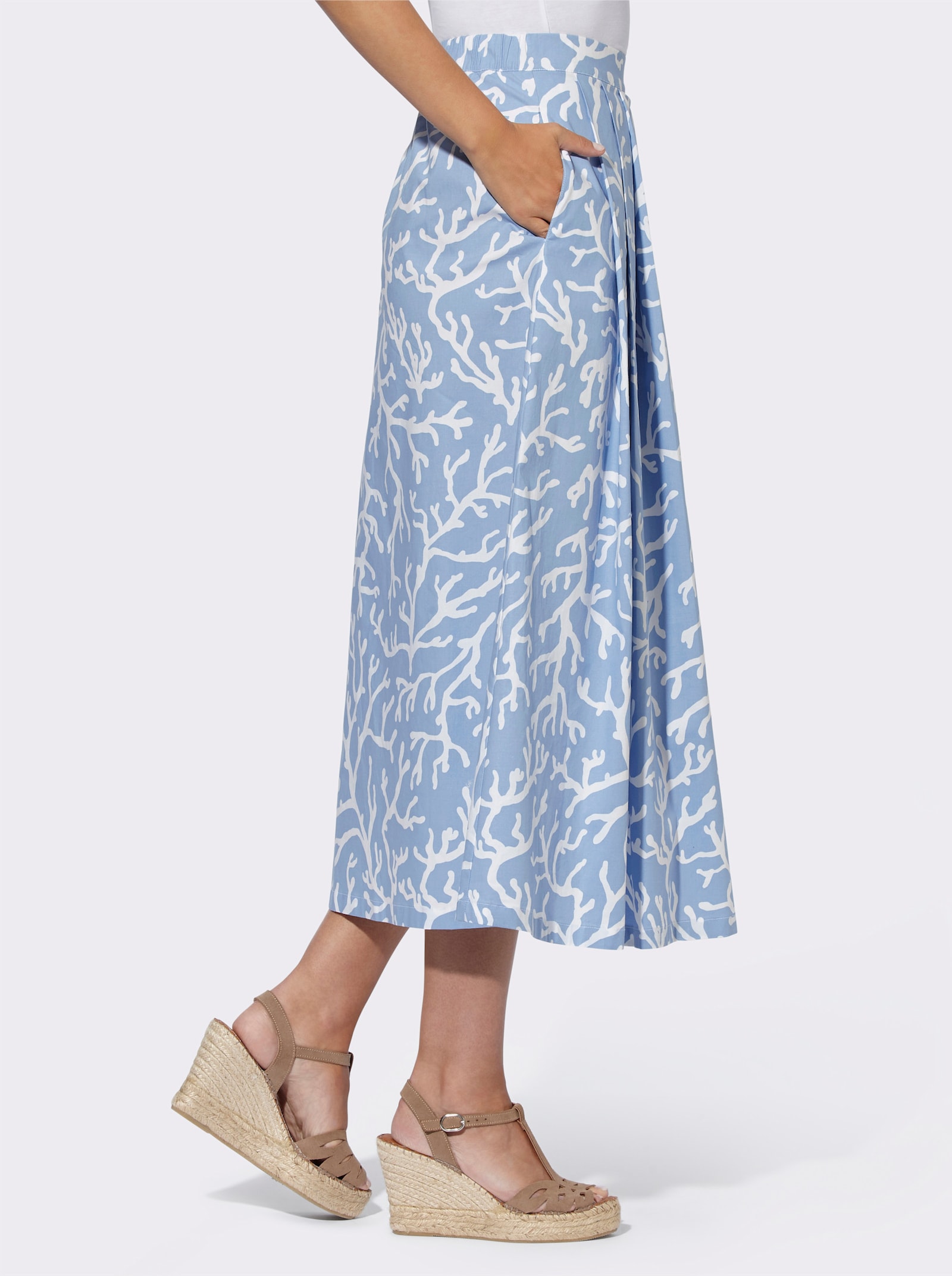 heine Faltenrock mit Druck-Dessin - bleu-weiß-bedruckt