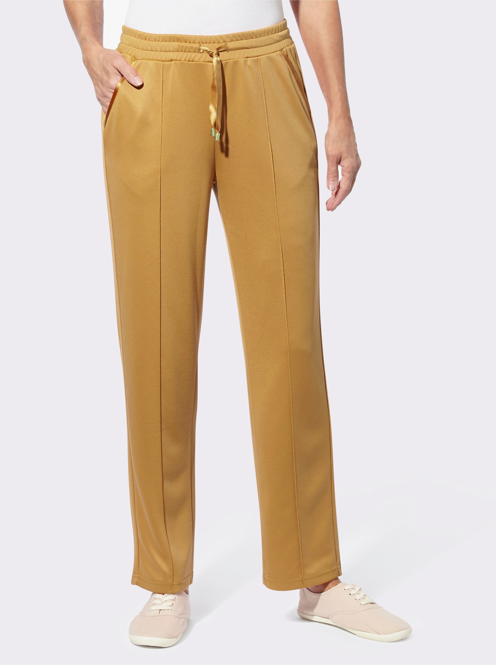 Jerseyhose mit Satin-Details - ocker