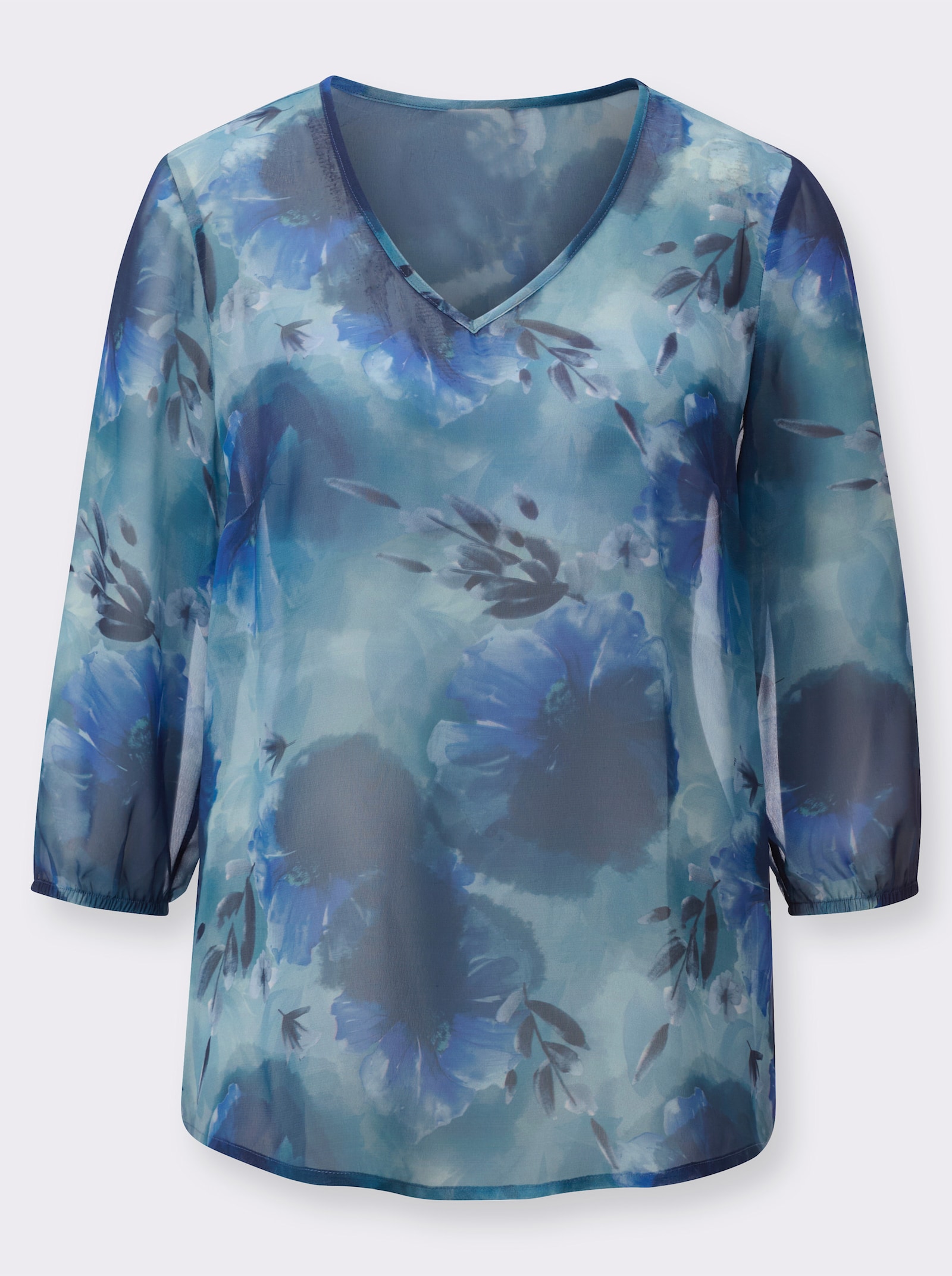 Blouse met print in aquareltinten - marine/kalkmint bedrukt