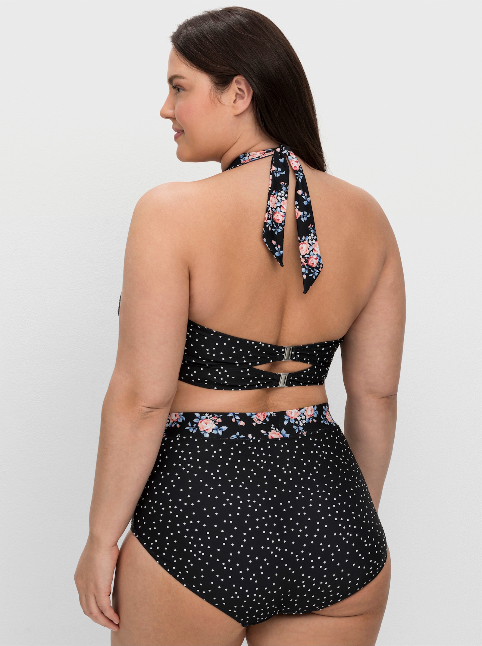 sheego Bikini-Oberteil in Wickeloptik - schwarz-gepunktet