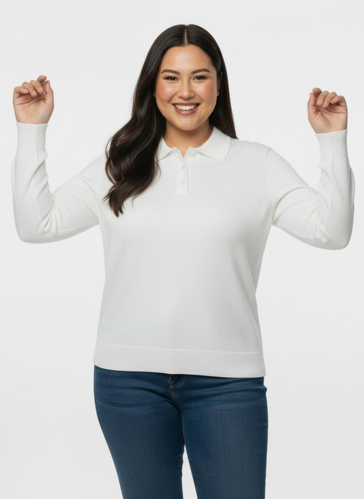 Polopullover mit kurzer Knopfleiste - ecru