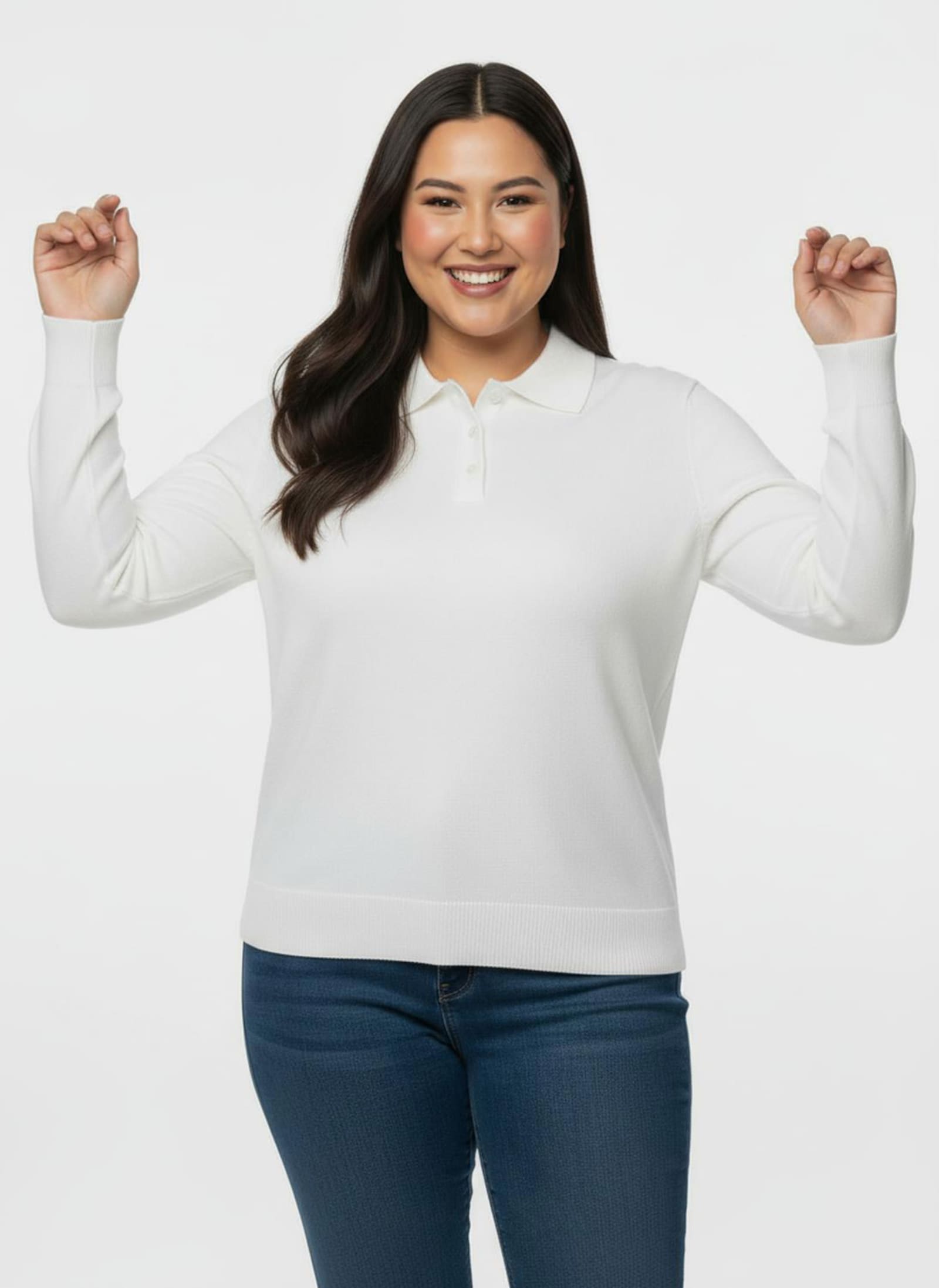 Polopullover mit kurzer Knopfleiste - ecru