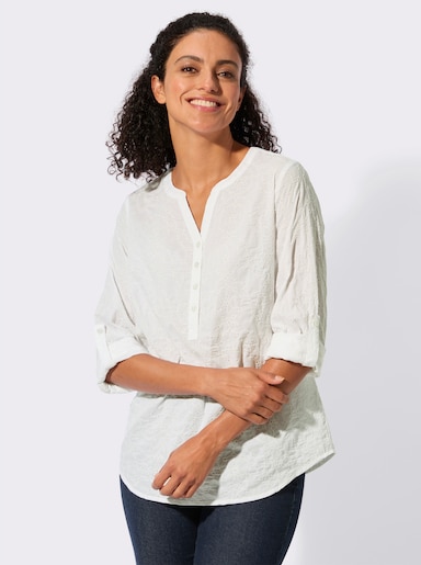 Baumwollbluse mit Stickerei rundum - weiß