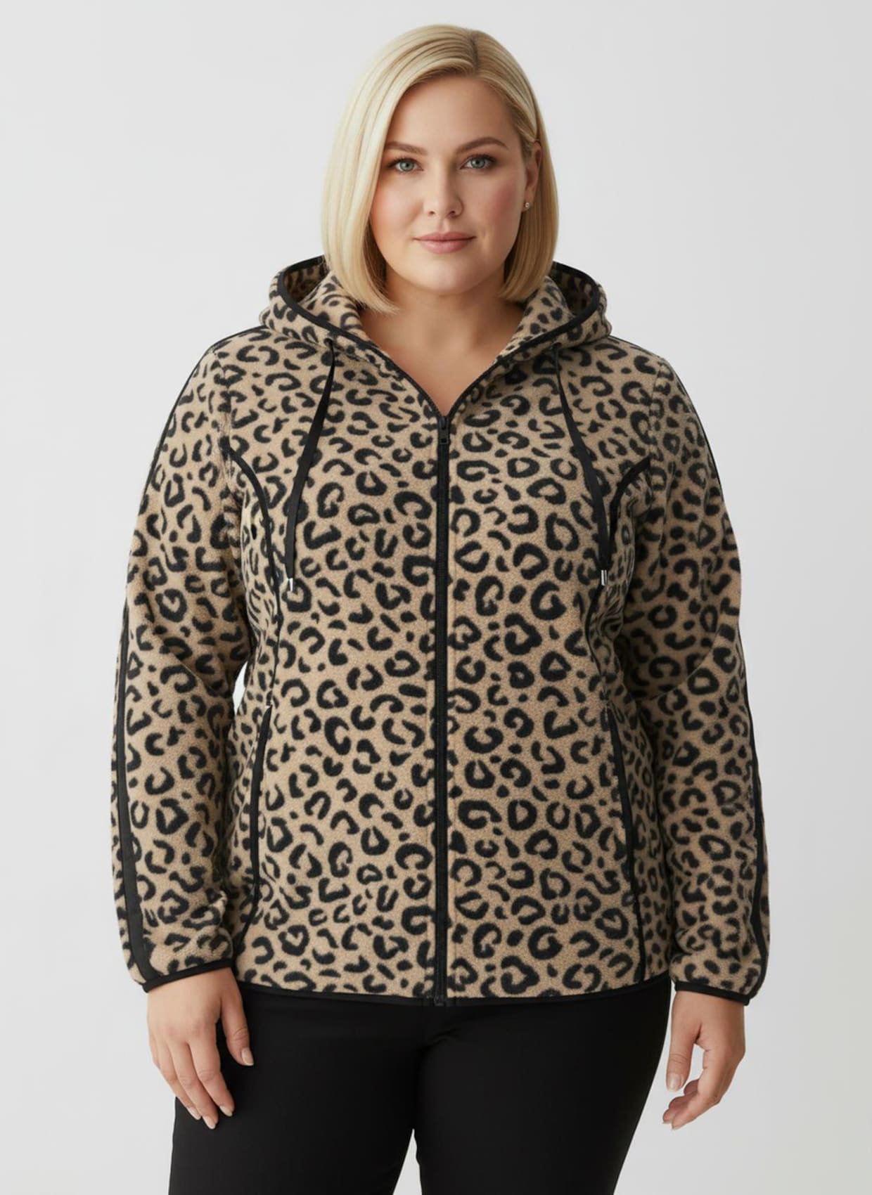 Fleecejacke im Leo-Dessin - camel-schwarz-bedruckt