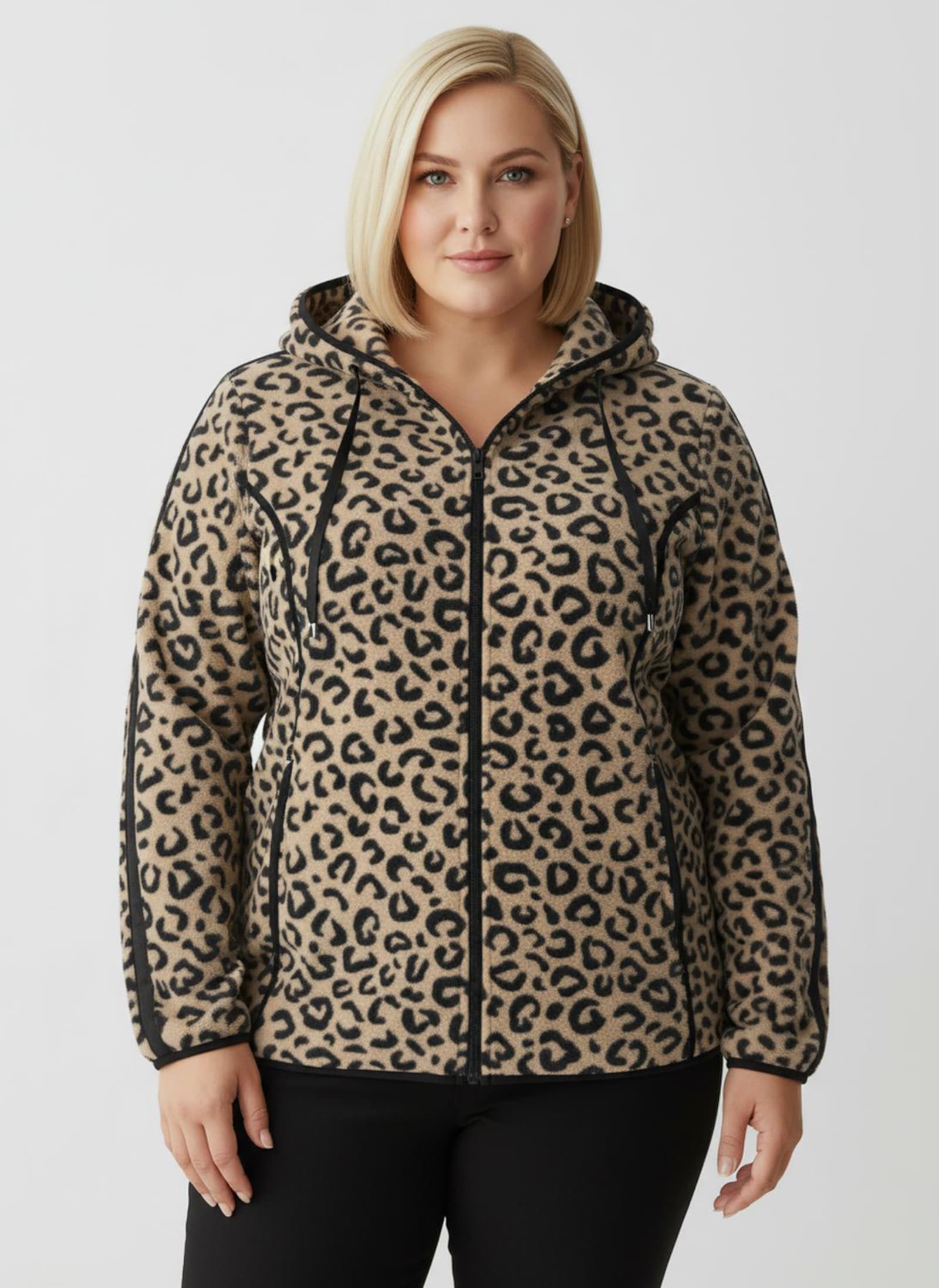 Fleecejacke im Leo-Dessin - camel-schwarz-bedruckt