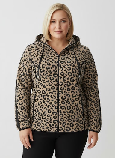 Fleecejacke im Leo-Dessin - camel-schwarz-bedruckt