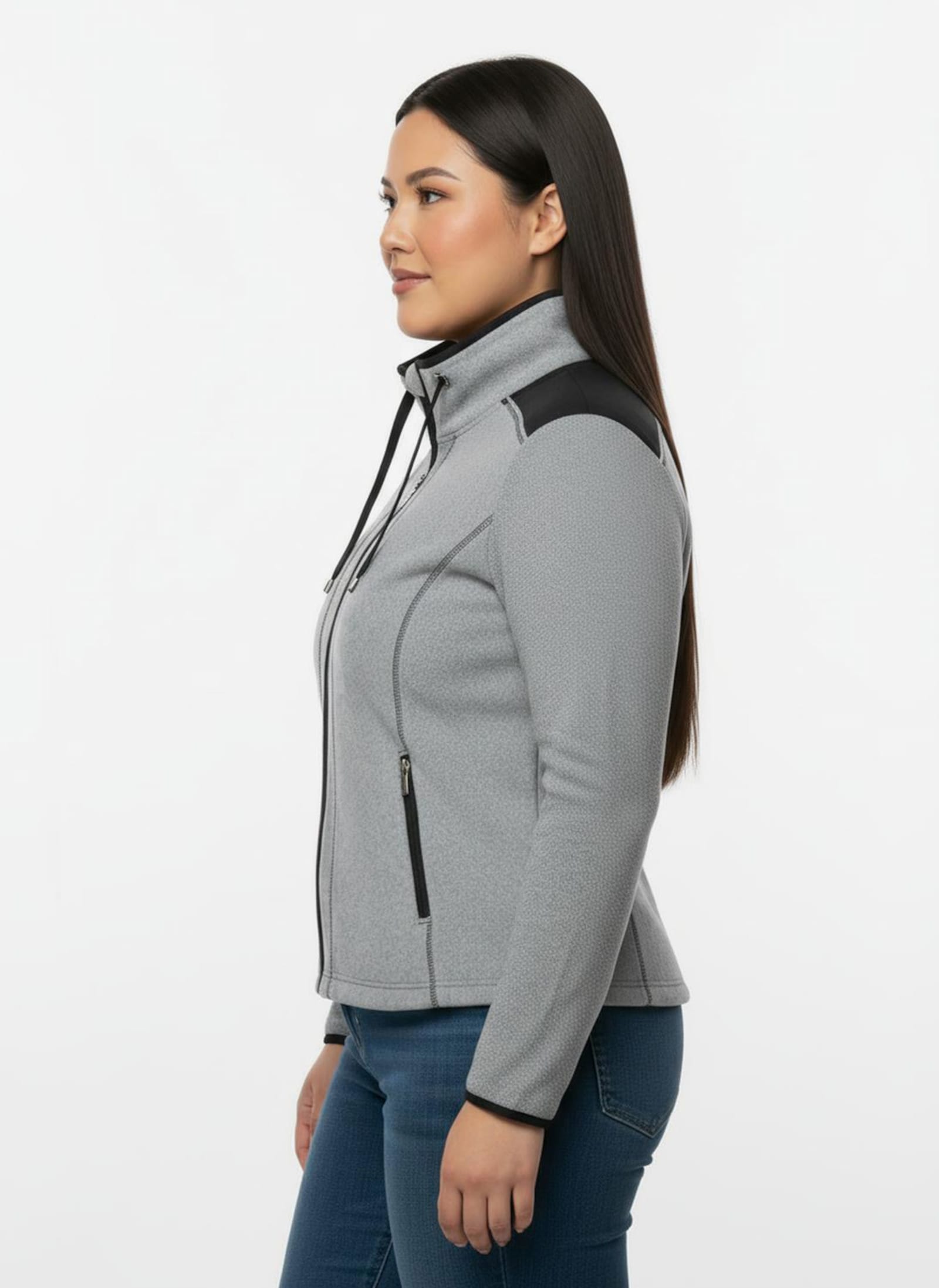 Fleecejacke mit Kontraststreifen - grau-schwarz