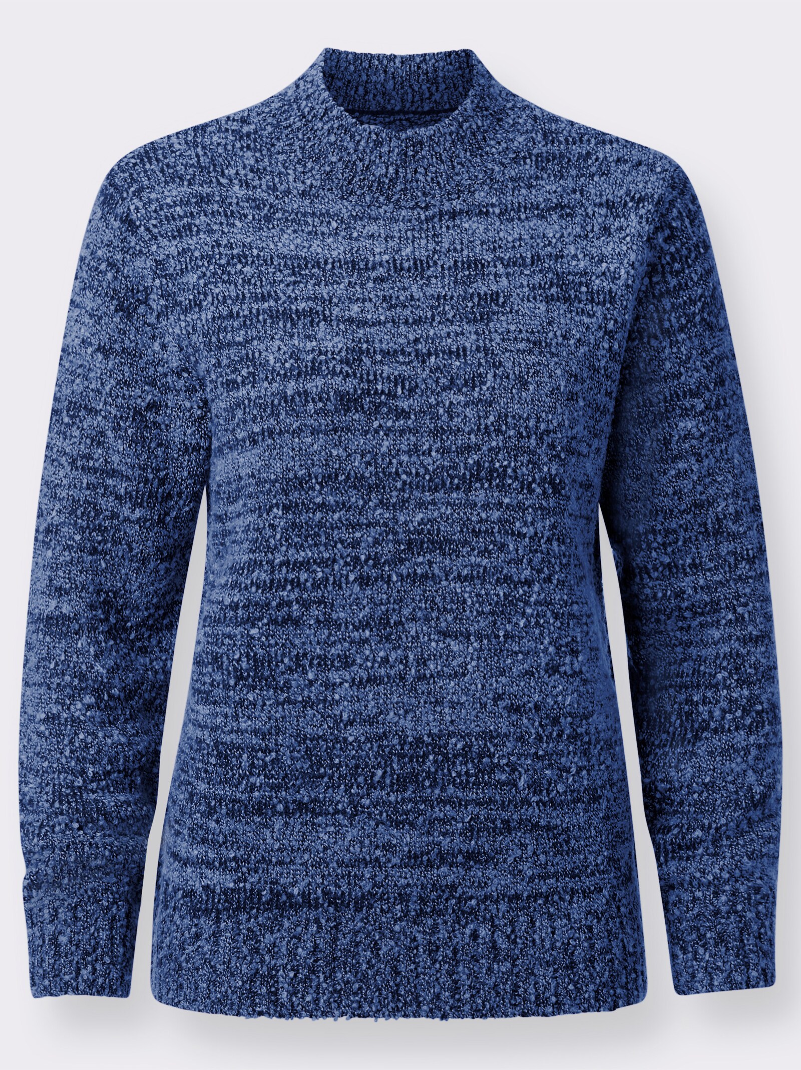 Stehkragenpullover passformgerecht gestrickt - nachtblau-meliert