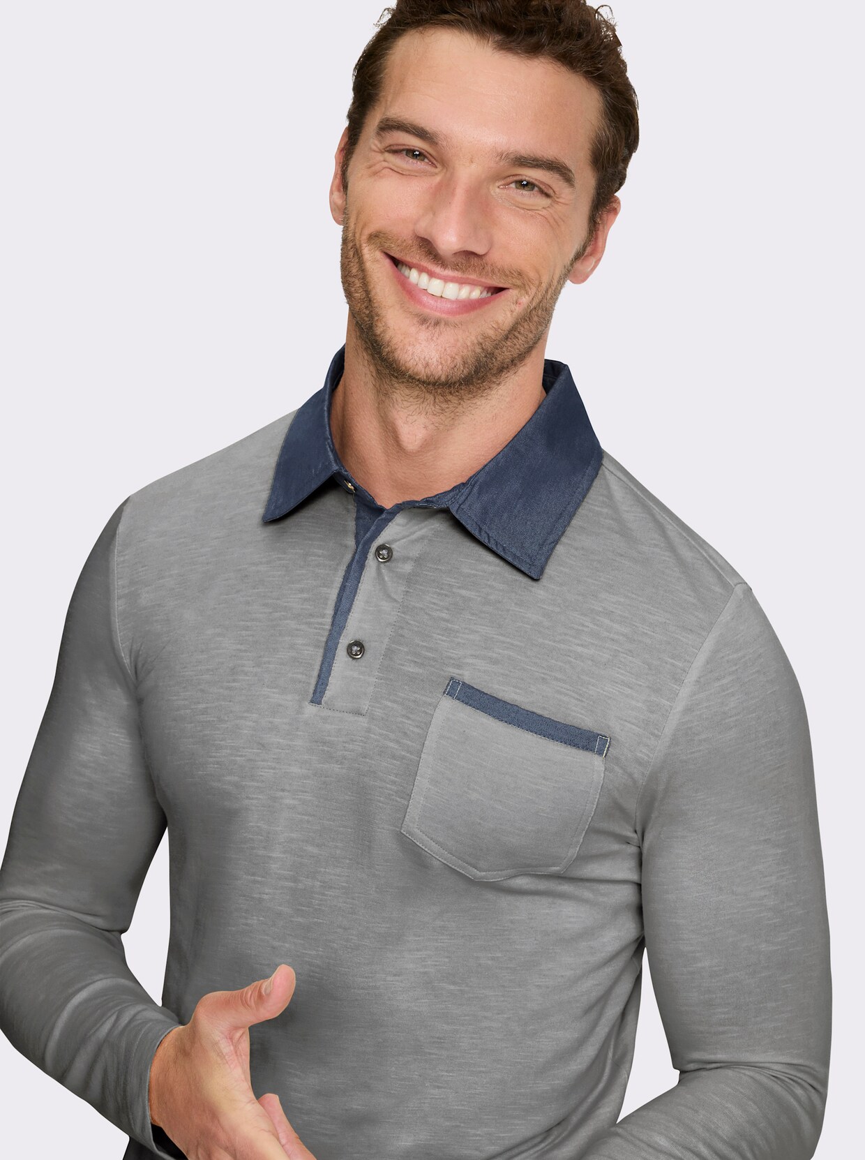 Marco Donati Langarmshirt - grau-meliert