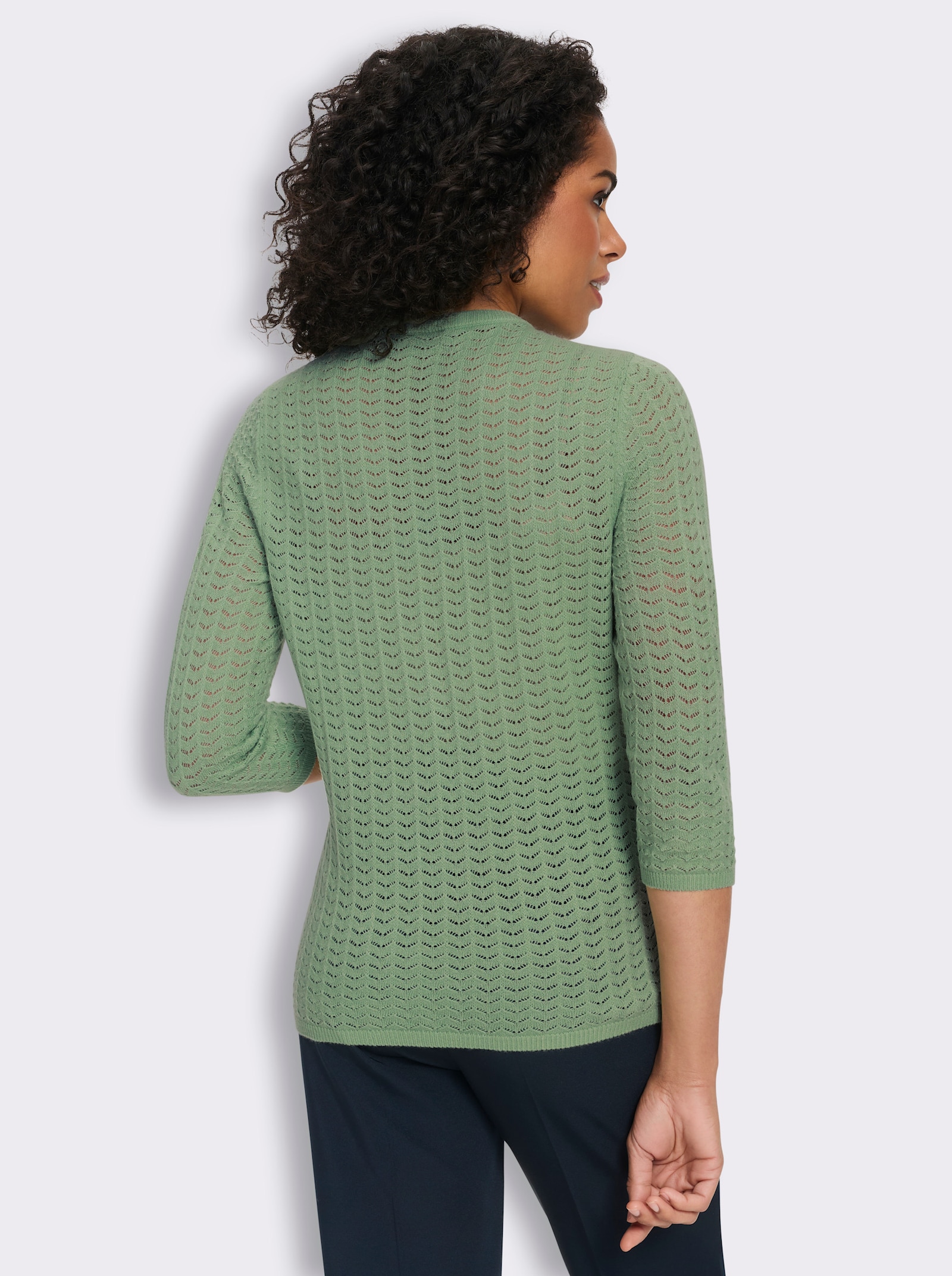 3/4-Arm-Pullover mit Ajour-Muster - eucalyptus