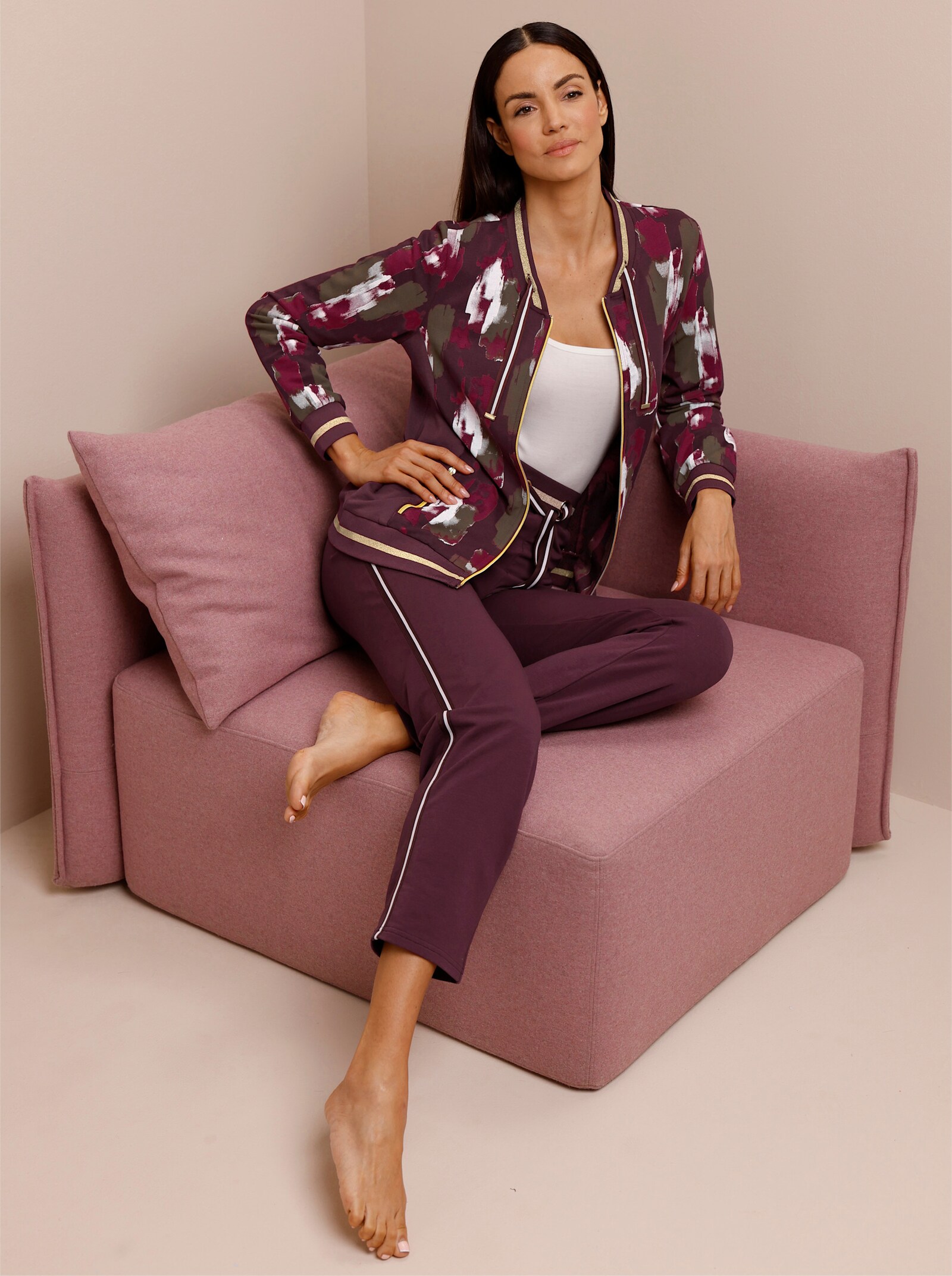 feel good Jacke - burgund-ecru-bedruckt
