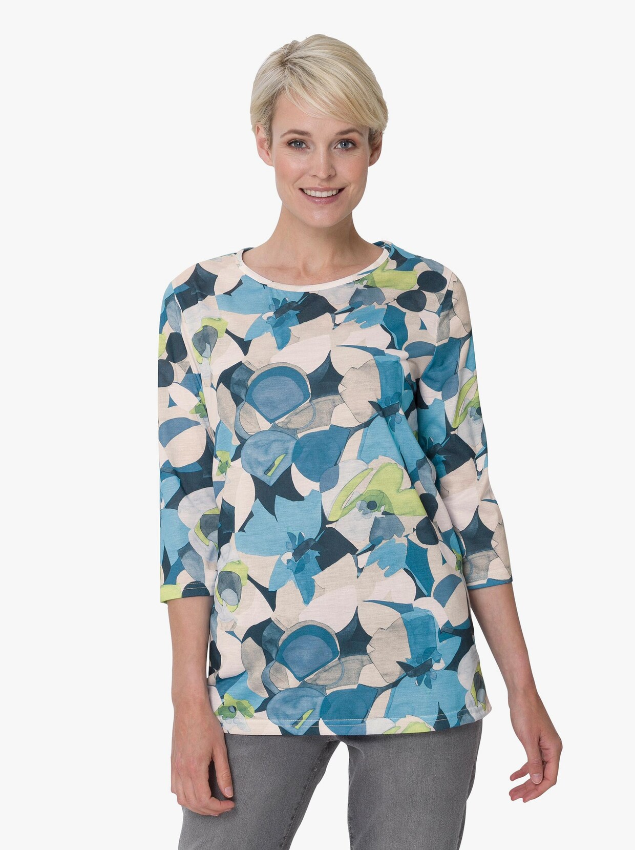Lang shirt - middenblauw geprint