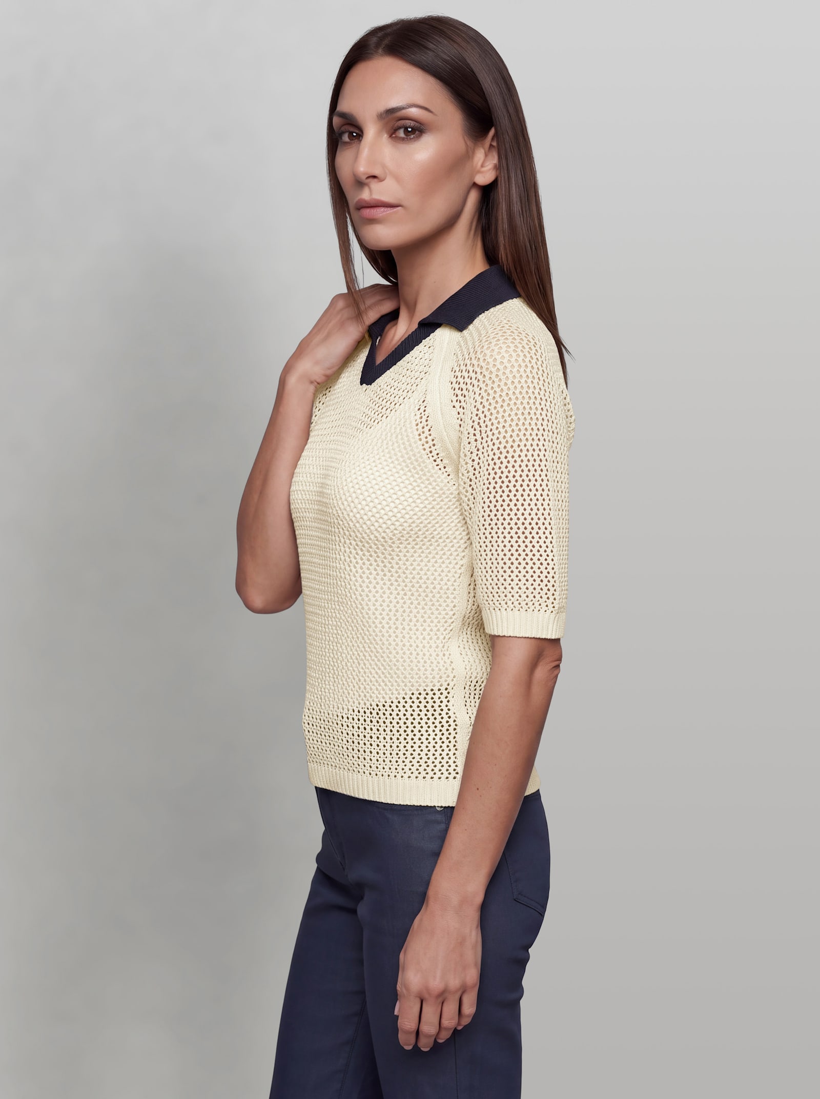heine Ajourpullover mit Polokragen - champagner
