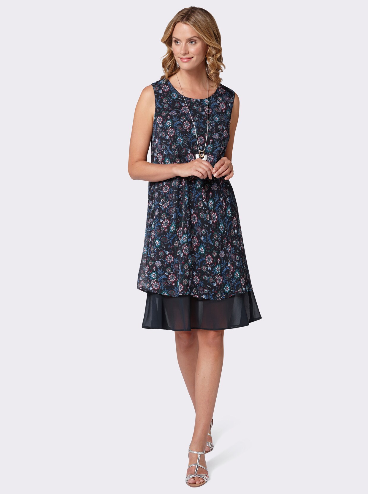 Trägerkleid - marine-blau-bedruckt