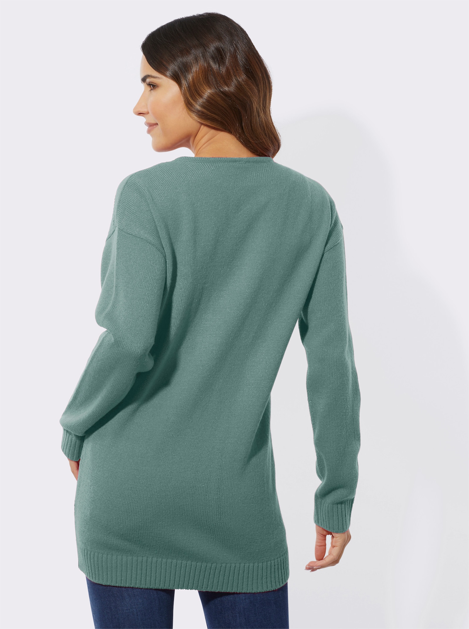 Lange pullover met ajourhartjes - jade