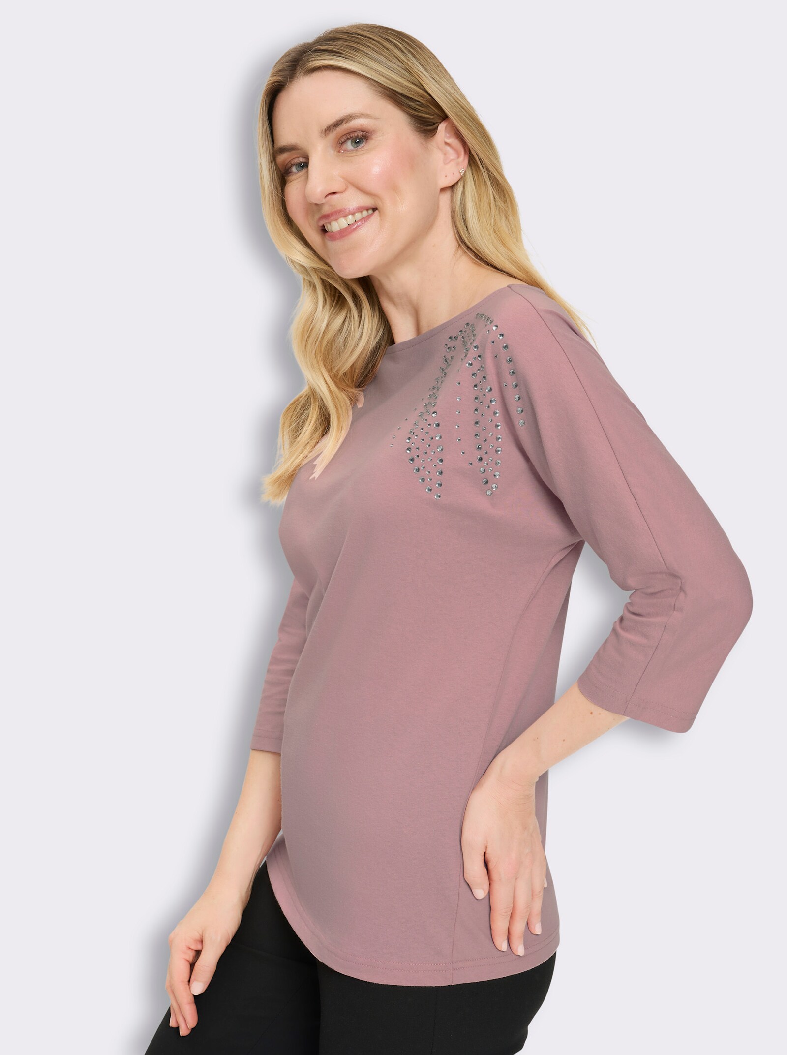 3/4-Arm-Shirt mit Fledermaus-Ärmeln - hortensie