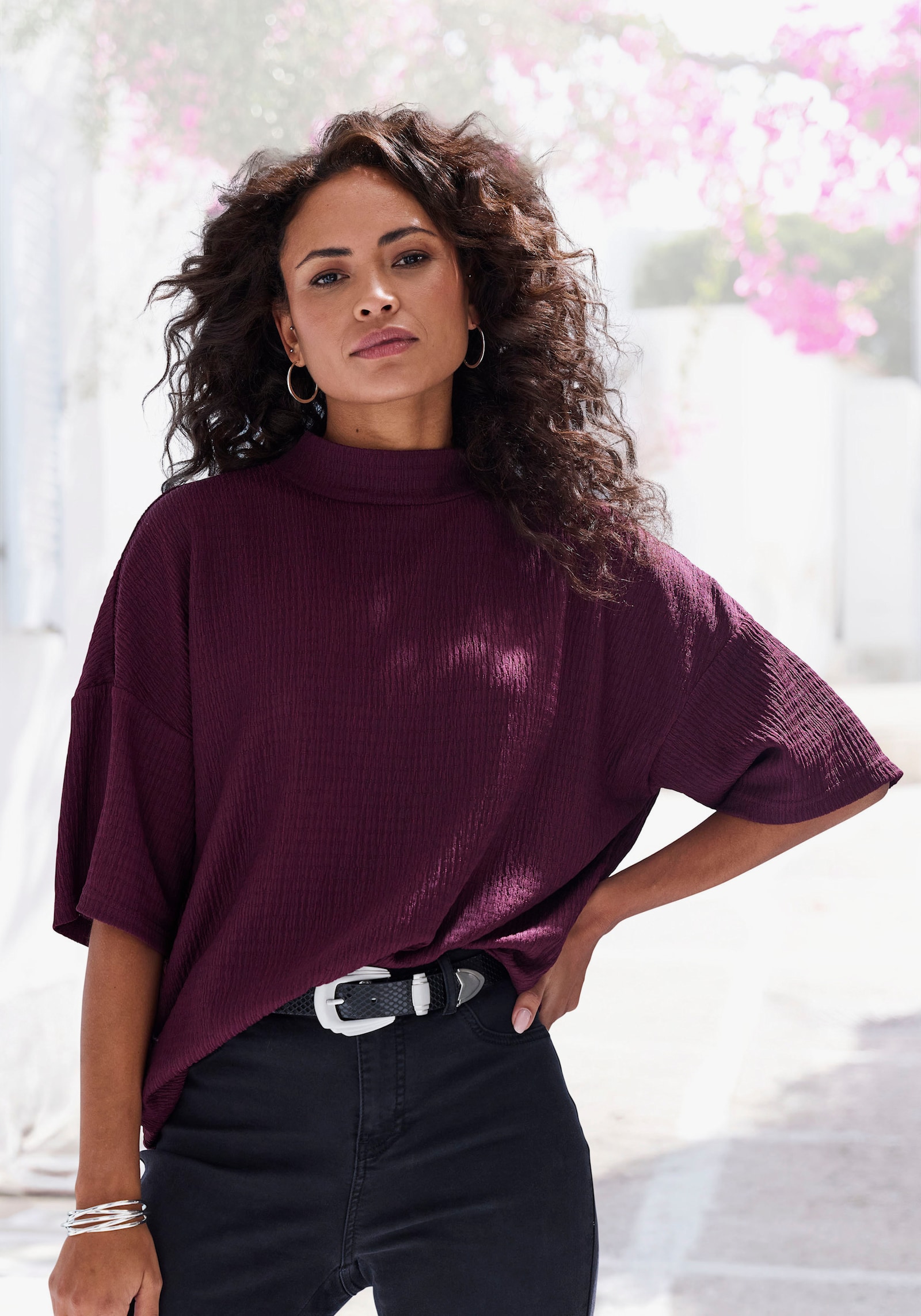 LASCANA Kurzarmshirt - aubergine