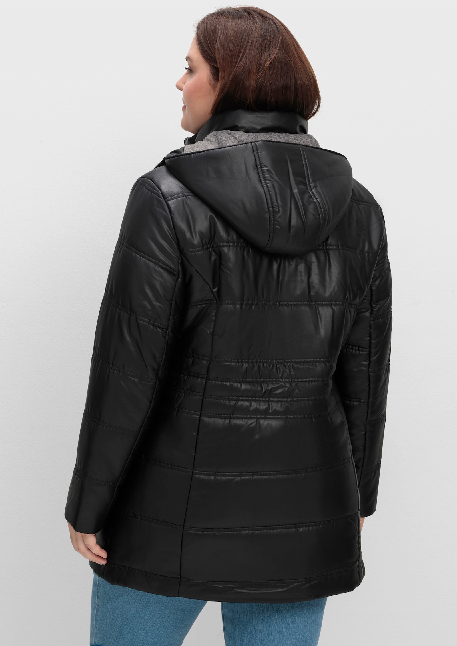 Longjacke mit 2-Wege-Reißverschluss - schwarz