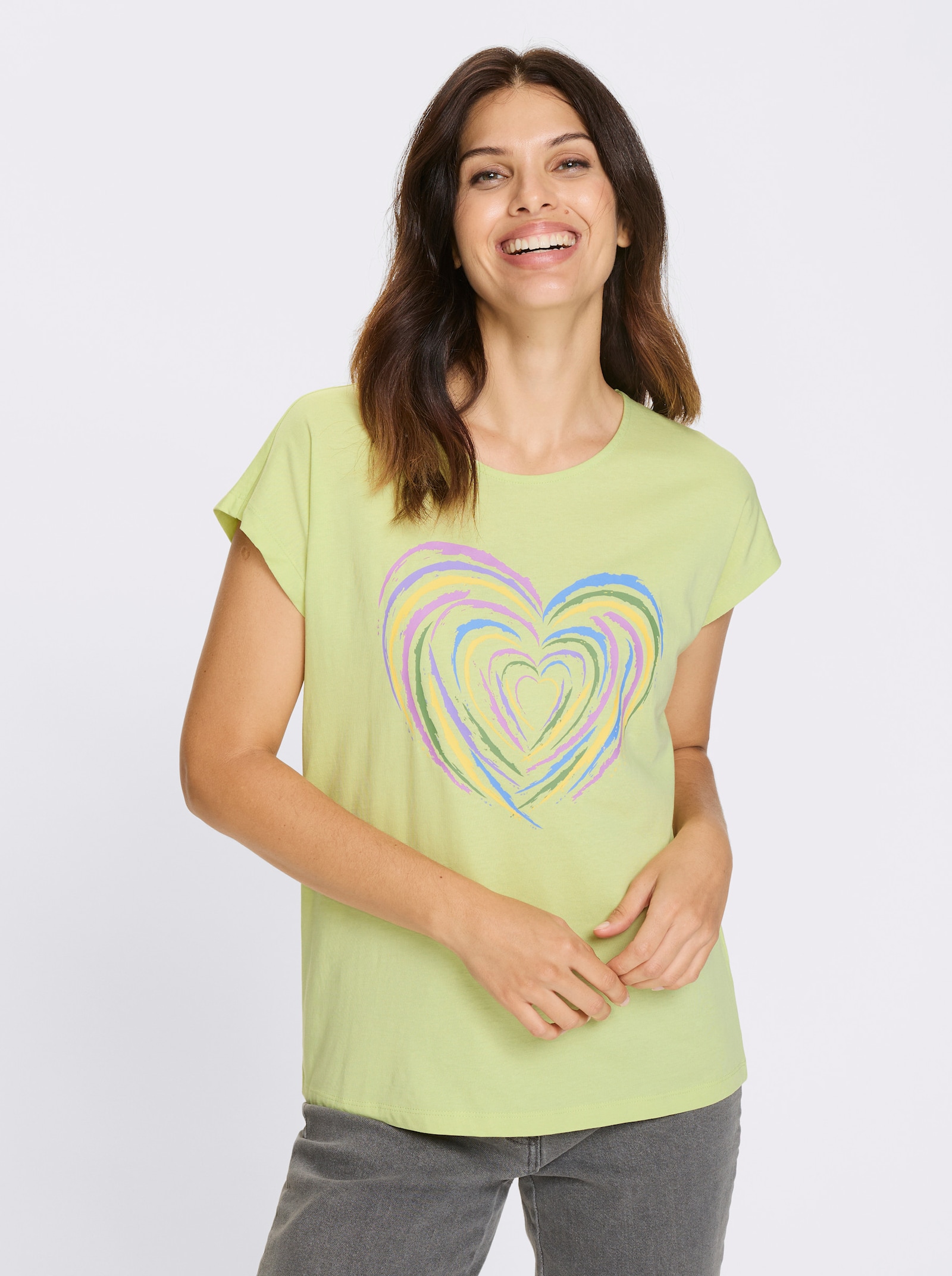 Shirt met korte mouwen en hartmotief - pistache/orchidee