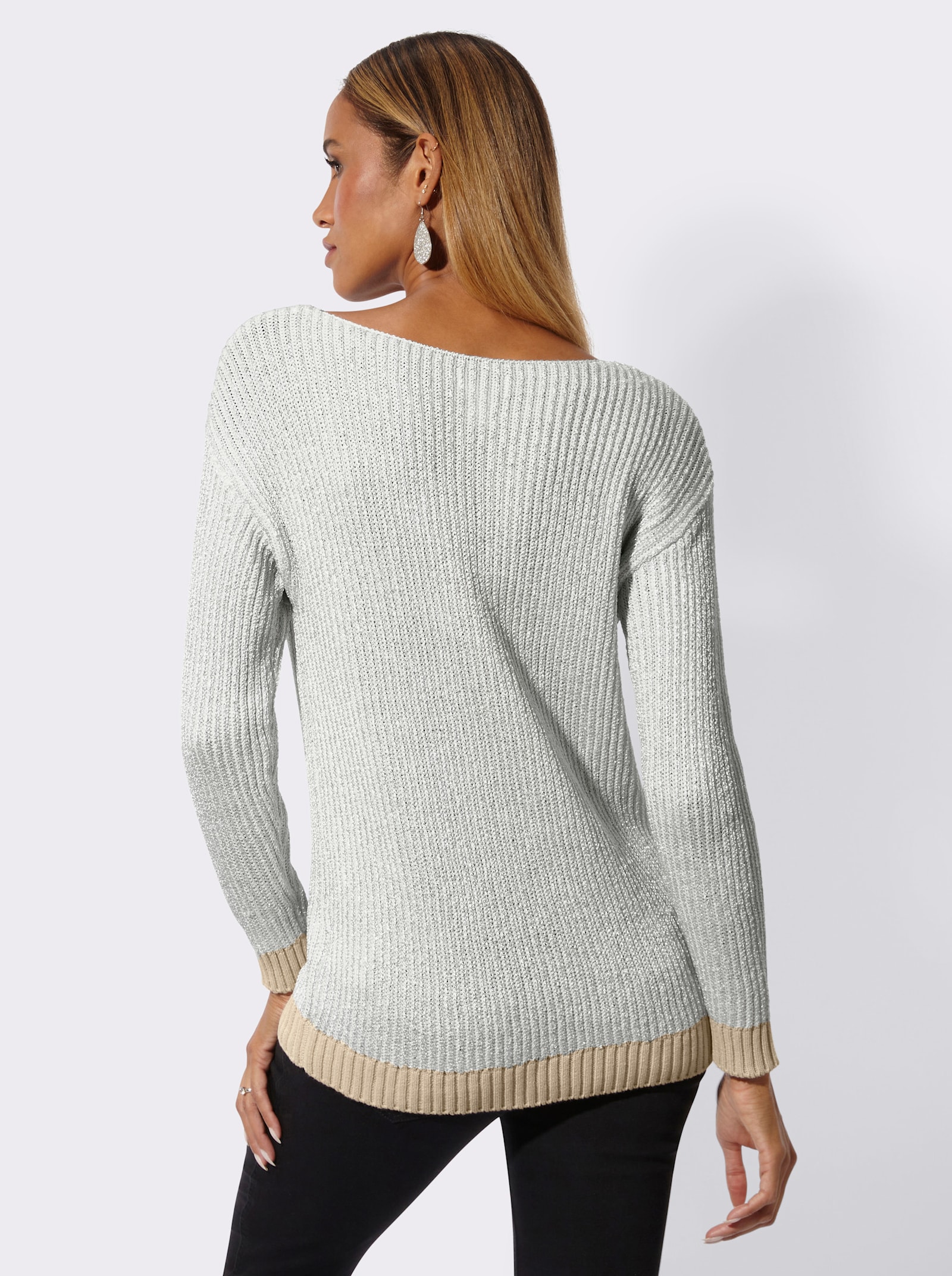 Strickpullover mit Glanzgarn - champagner-silberfarben-gemustert