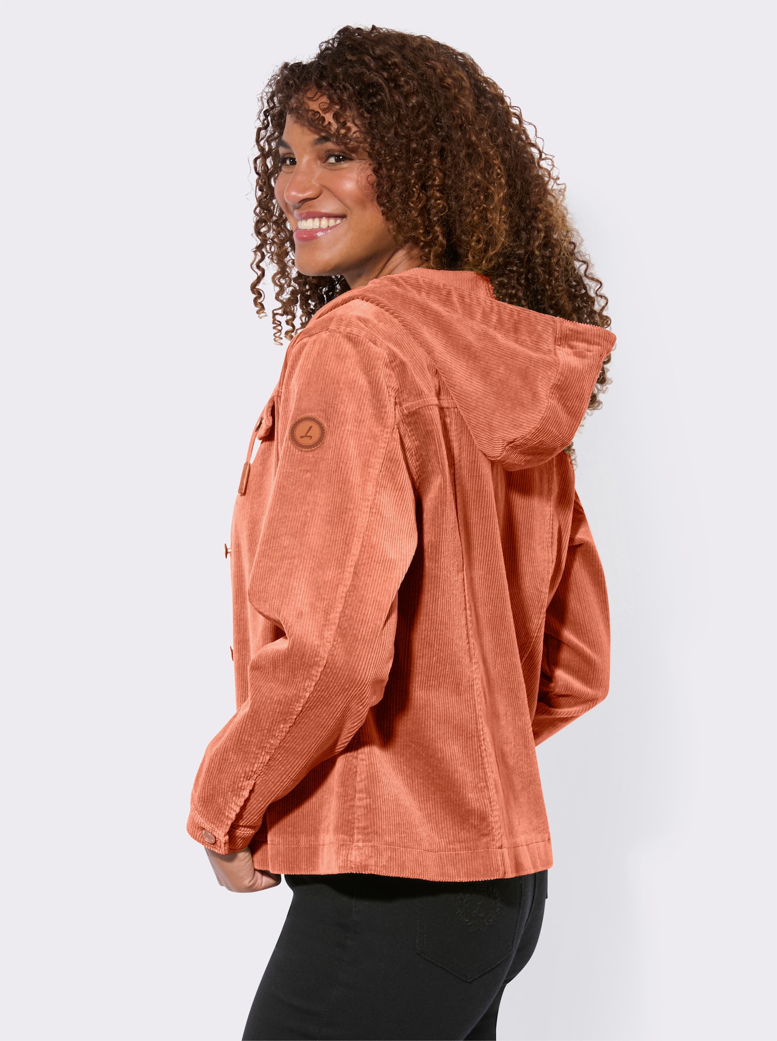 Cordjacke mit Kapuze - papaya