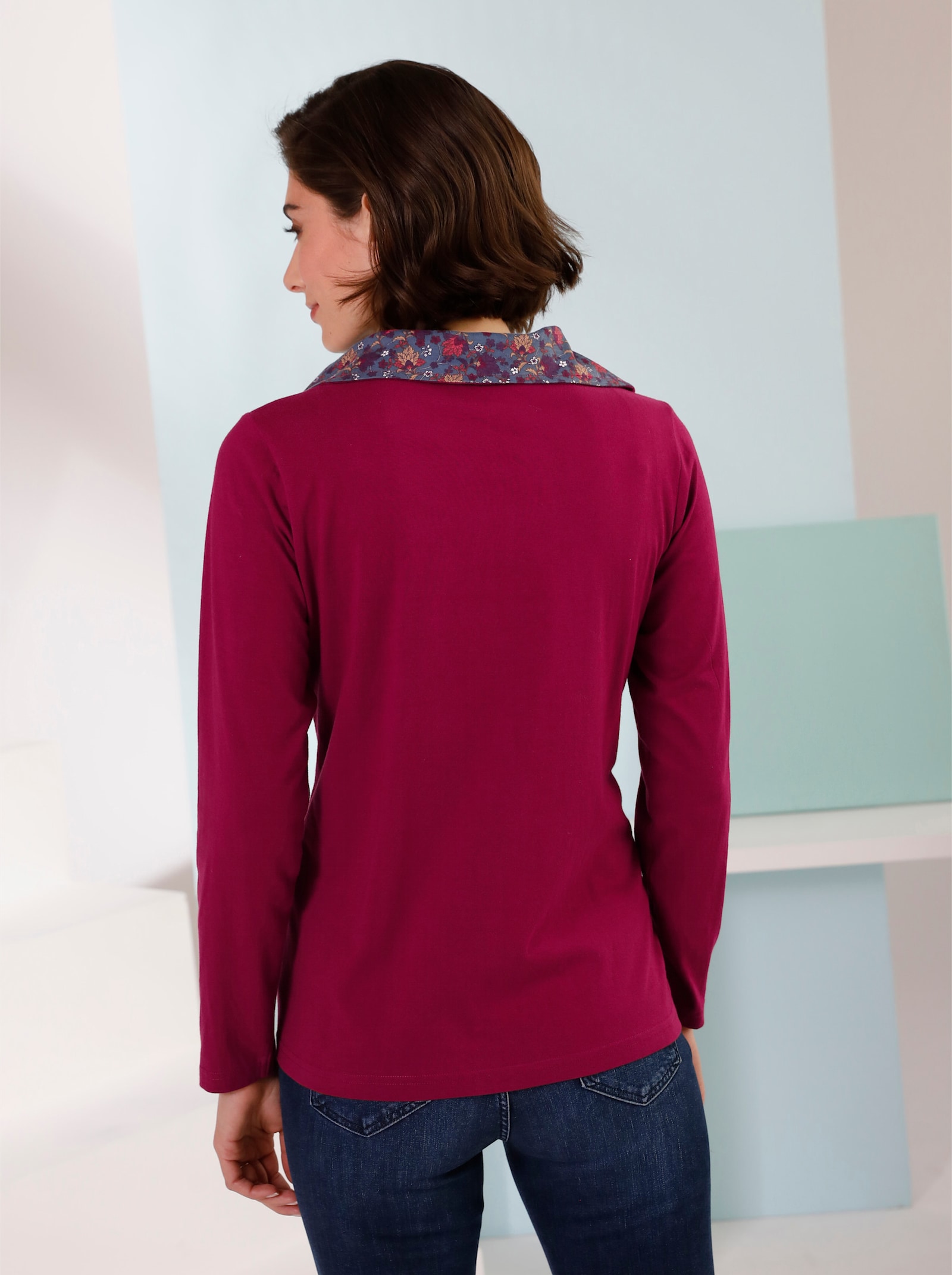 Shirt met lange mouwen en gebloemde schipperskraag - bordeaux