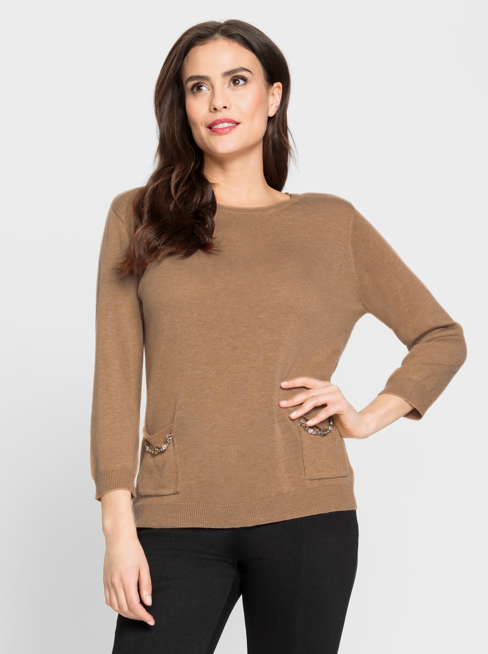 heine Feinstrickpullover mit Rundhals-Ausschnitt - camel-champagner-meliert