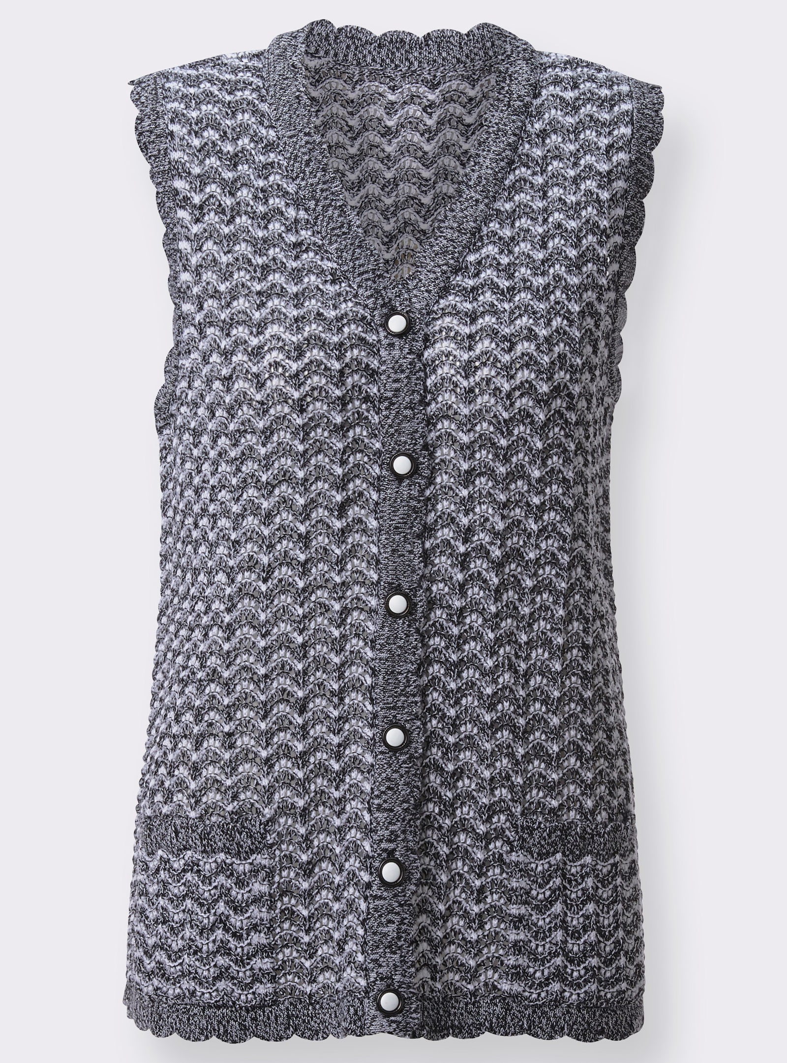 Strickweste mit zweifarbigem Ajourmuster - schwarz-meliert