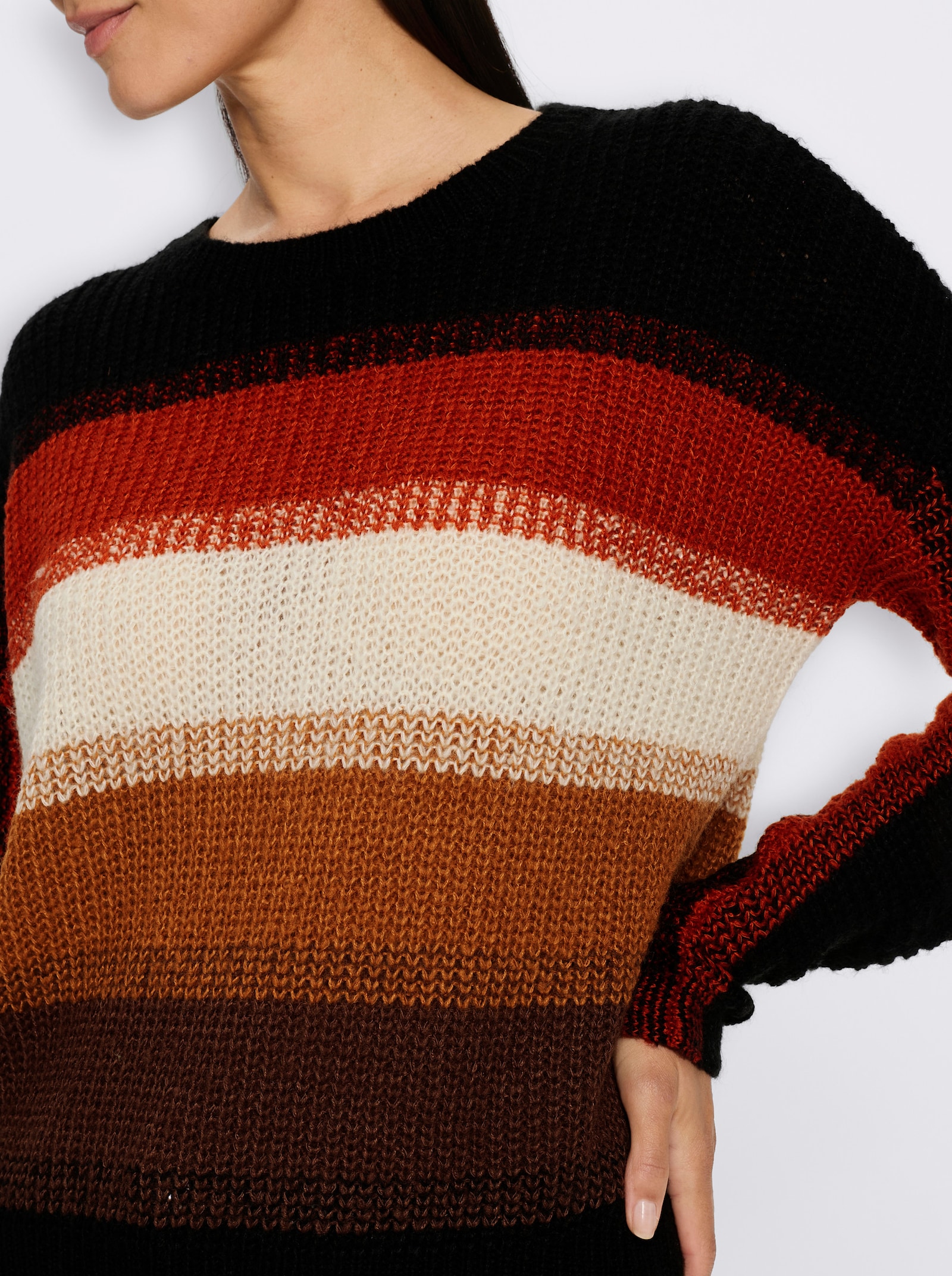 heine Streifenpullover im Grobstrick - schwarz-cognac-gemustert