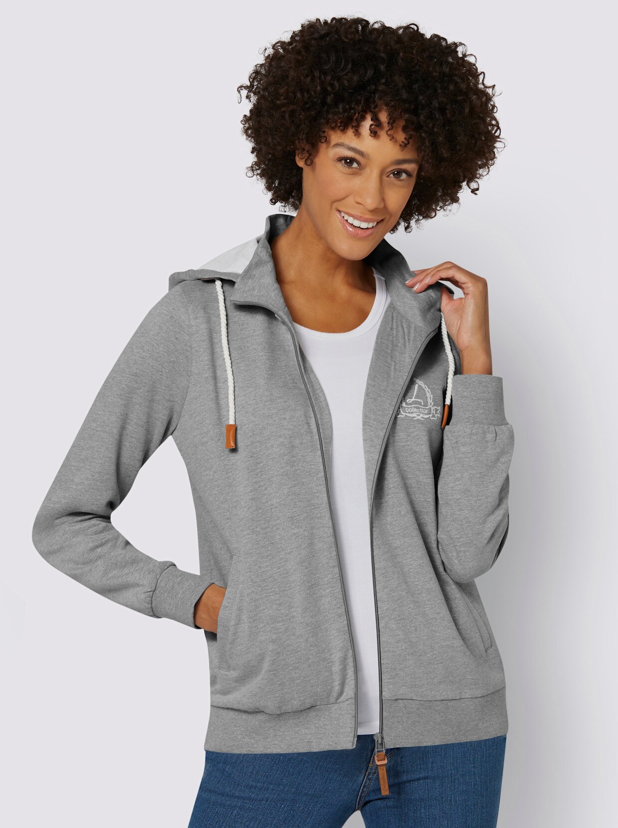 Sweatjacke - grau-meliert