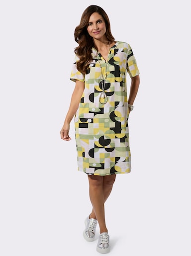 Druckkleid in Viskose-Web-Qualität - pistazie-schwarz-bedruckt