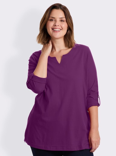 Longshirt mit Ärmeln zum Krempeln - brombeer