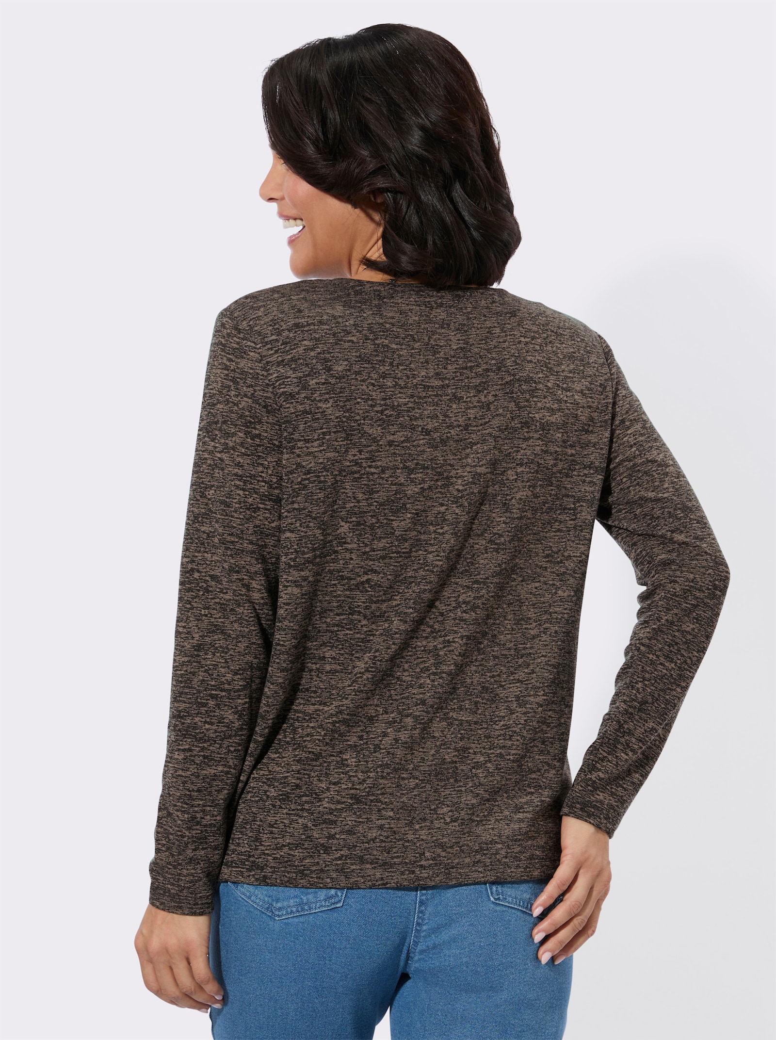 Rundhalsshirt mit Jacquard-Muster - beige-meliert
