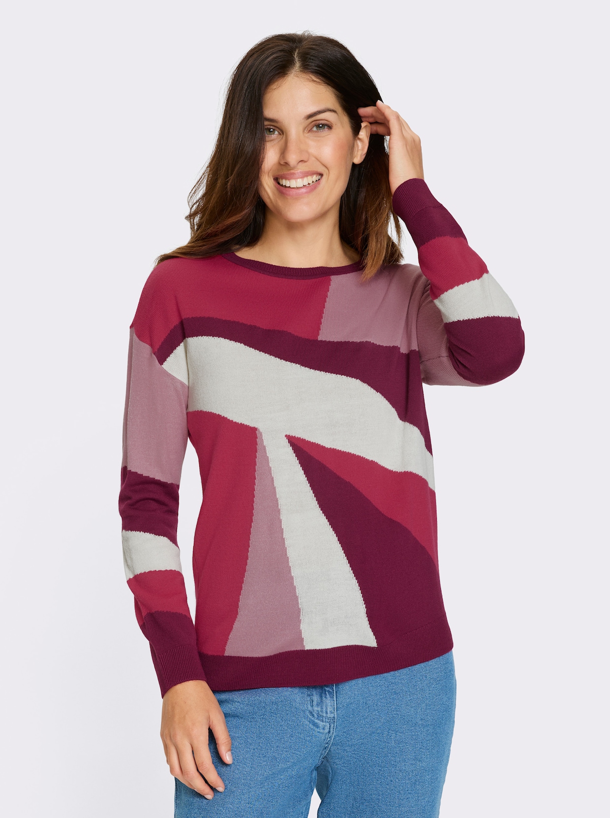 Langarm-Pullover - altrosa-malve-gemustert