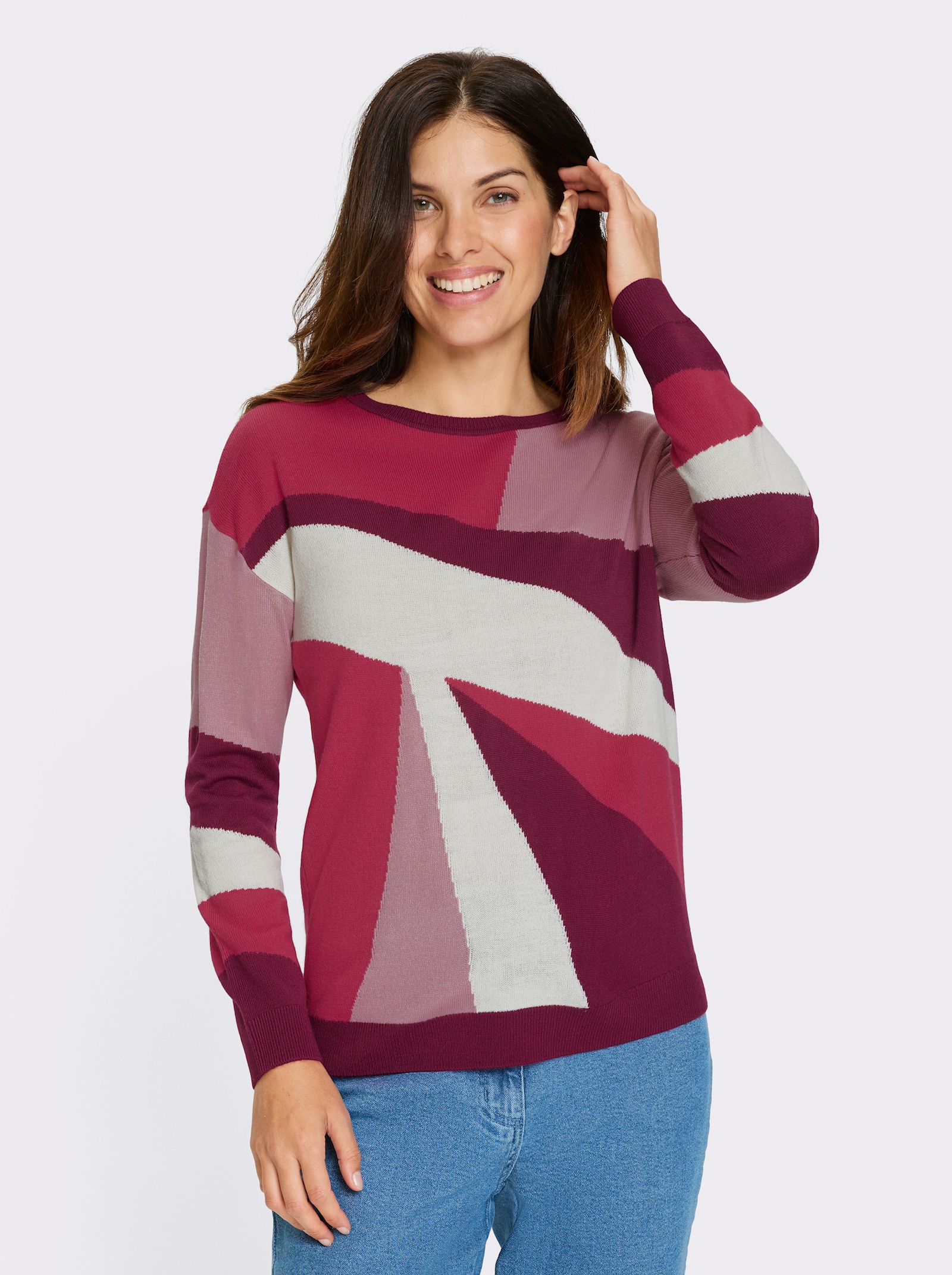 Pullover met lange mouwen en jacquardpatroon - oudroze/malve gedessineerd