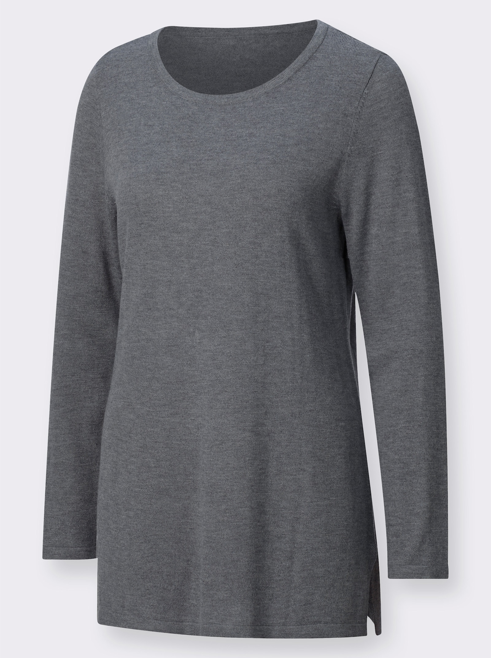 Longpullover in leichter A-Linie - grau-meliert