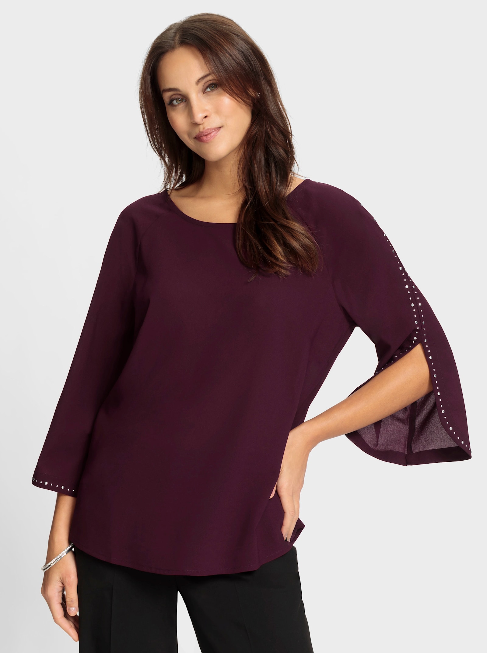 Comfortabele blouse met siersteentjes - bordeaux