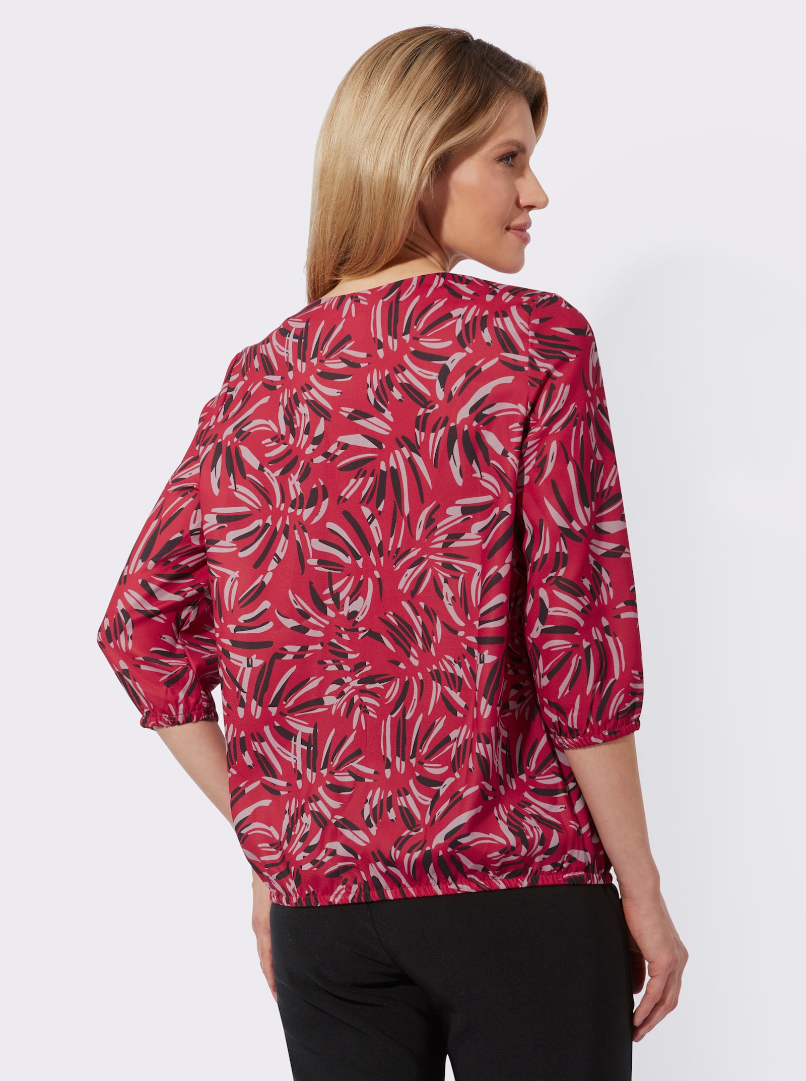 Comfortblouse met print rondom - rood/mauve bedrukt