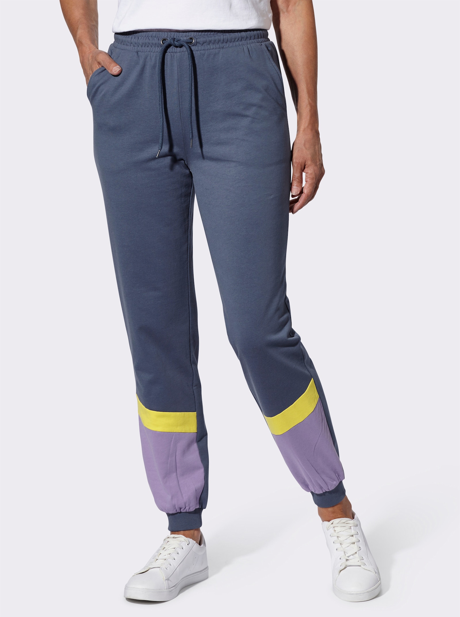 Vrijetijdsbroek met contraststreep - rookblauw