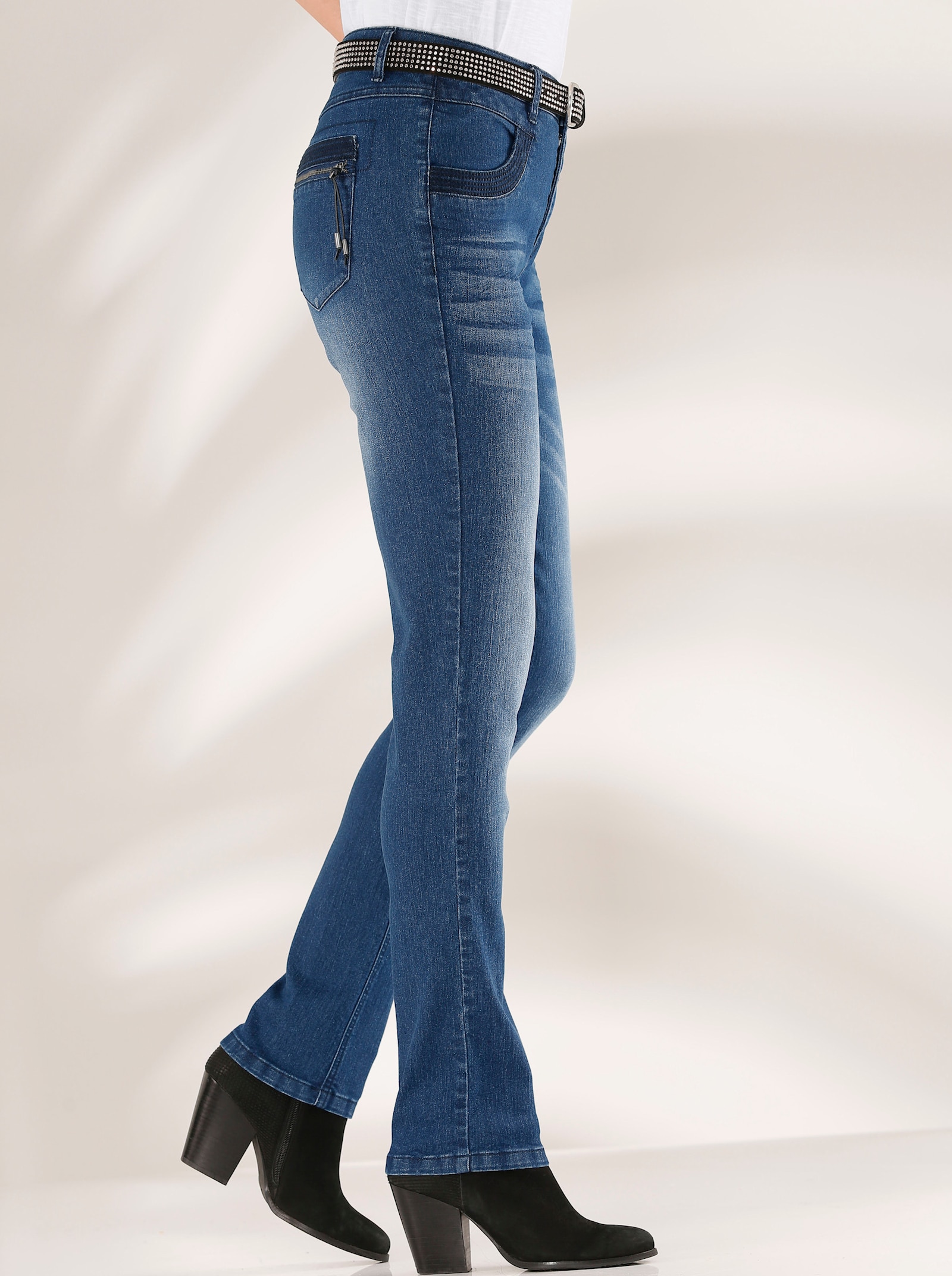 Skinny jeans met rits op achterzakken - blue-stonewashed