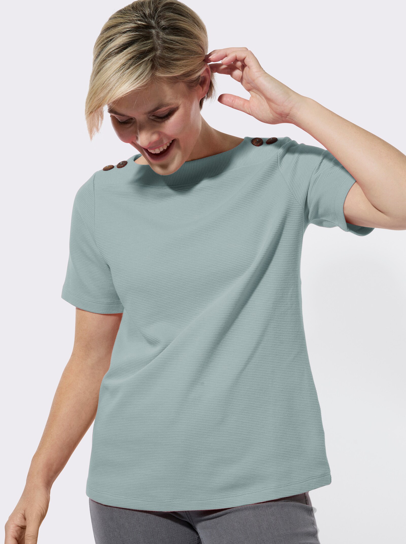 Kurzarmshirt mit Struktur-Jacquard - kalkmint