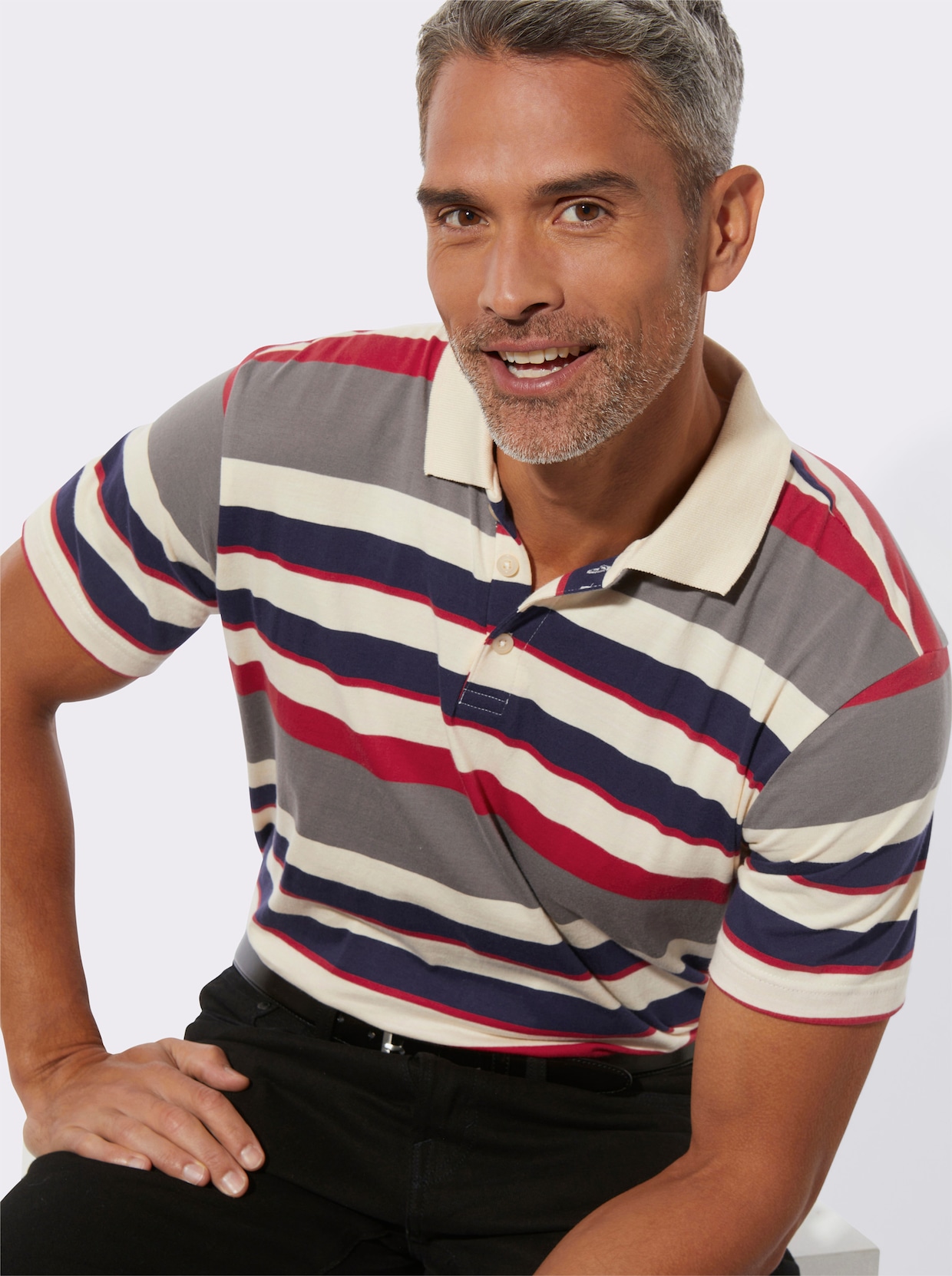 Poloshirt - erdbeere-sand-geringelt